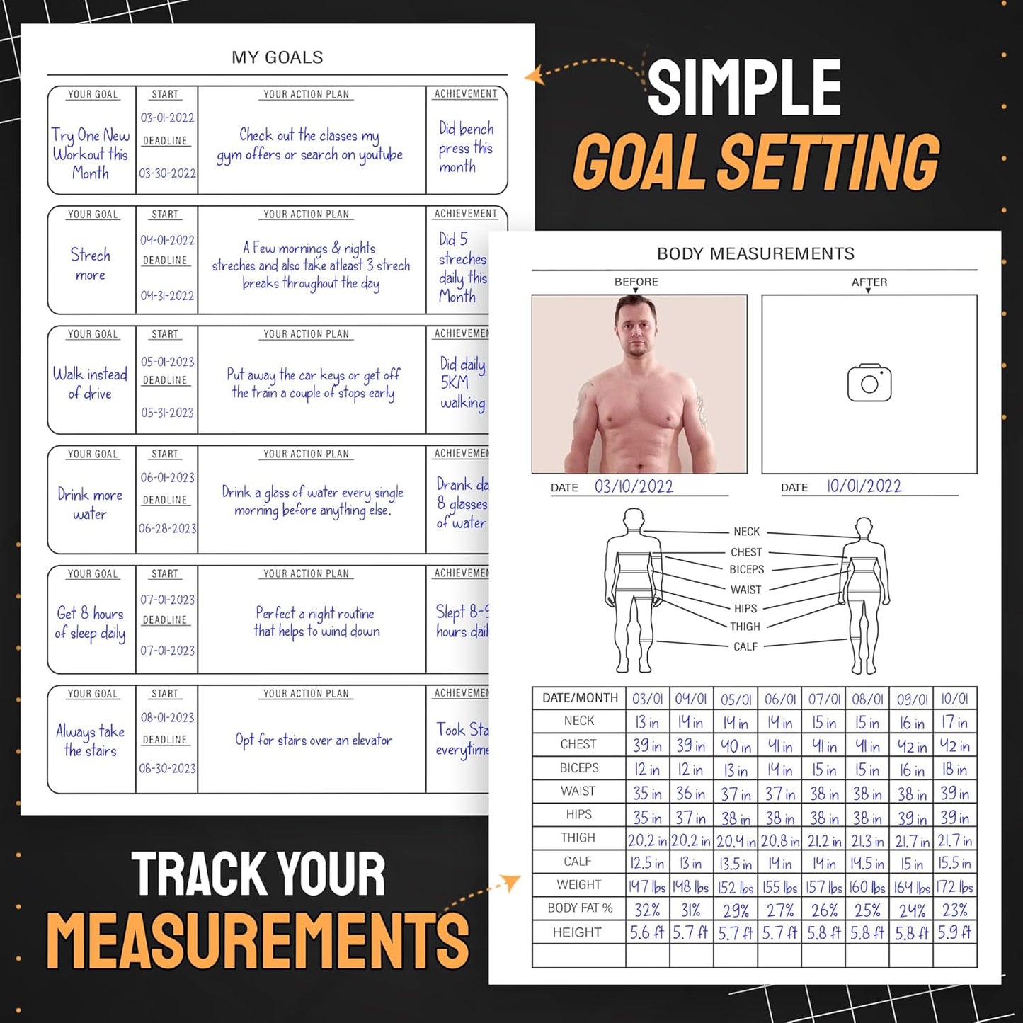 Nextnoid Hardcover Fitness Journal Workout Planner for Men & Women - A5(5.7" x 8.3") Sturdy Workout Log Book to Track Gym & Home Workouts