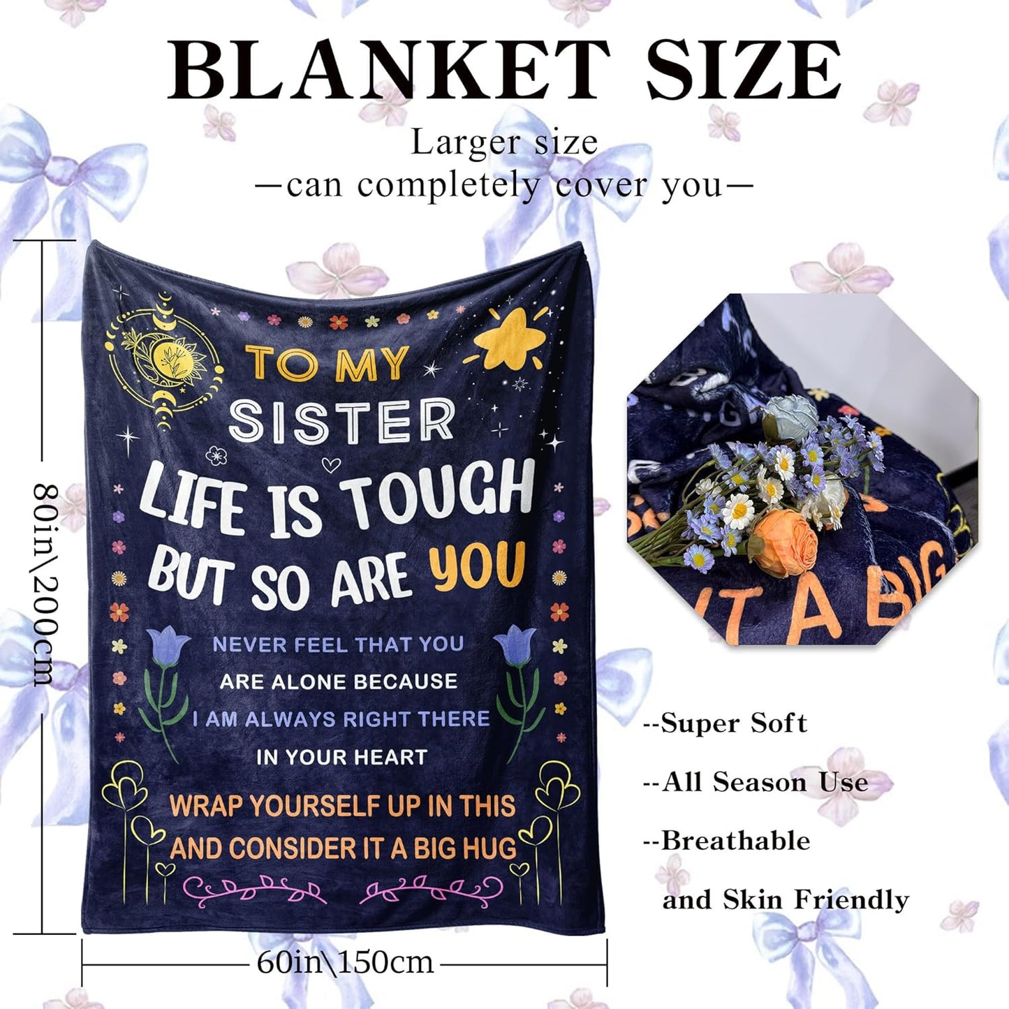 Sister Birthday Gifts - Birthday Gifts for Sister from Sisters Brother - Mothers Day Valentines Day Gift for Sister's - Little | Big Sisters Gift for Women - to My Sister's Blanket 60"x80"
