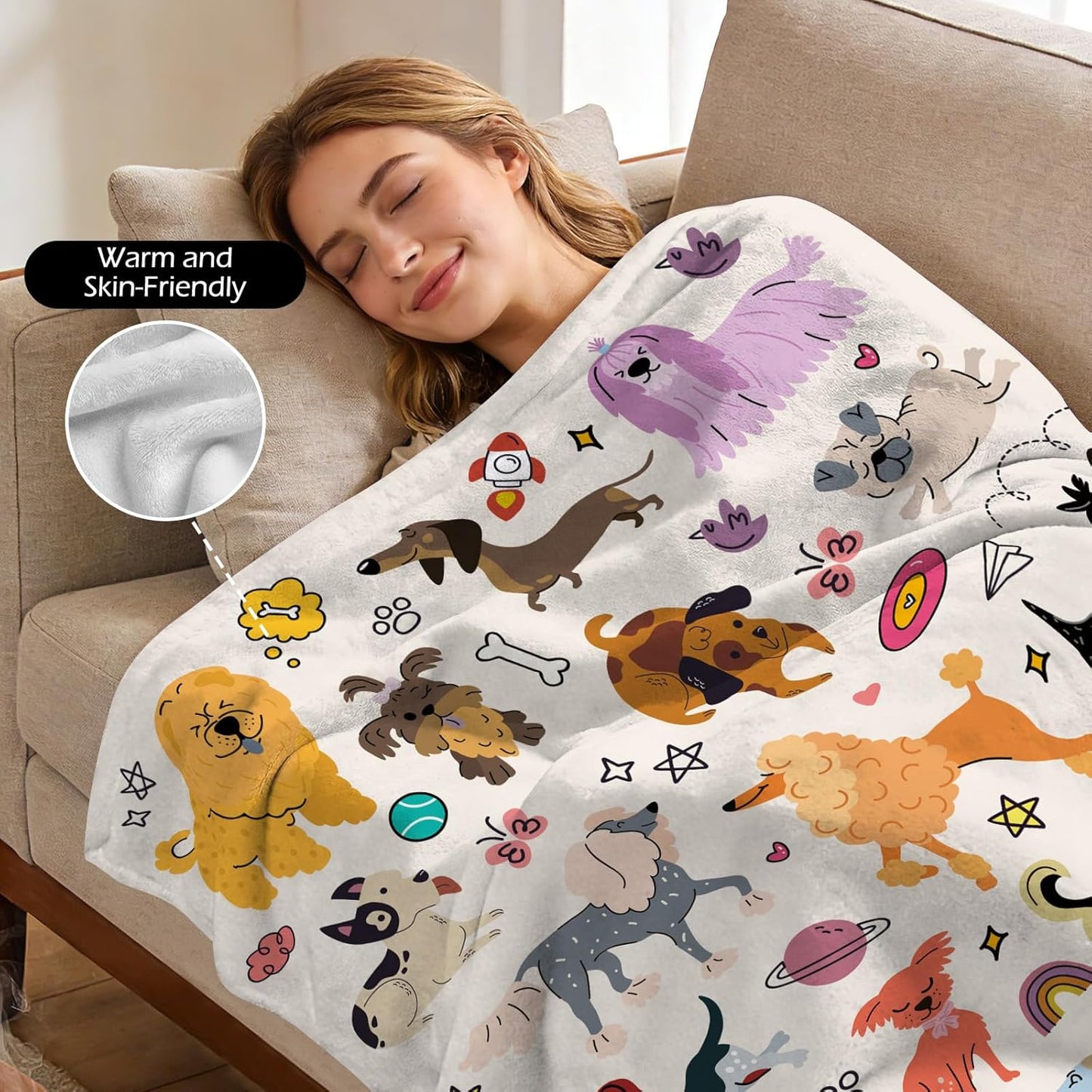 Dog Lover Gifts Blanket 50x60 Inch, Cozy Throw Blanket with Dog Patterns - Soft Fleece Blankets for Couch, Bed, Dogs Themed Home Decor, Gift for Dogs Mom/Dad, Birthday