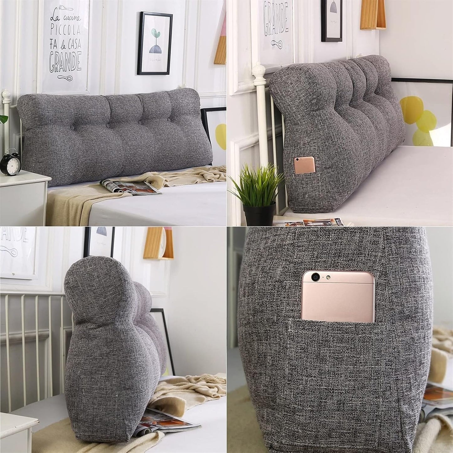 Rectangular Perfect Lumbar Pillow, Large Bolster Headboard Pillow,Bed Rest Positioning Support Reading Headboard Cushion for Day Bed & Bunk Bed,with Removable Cover (Color : Grey, Size : 18050CM)