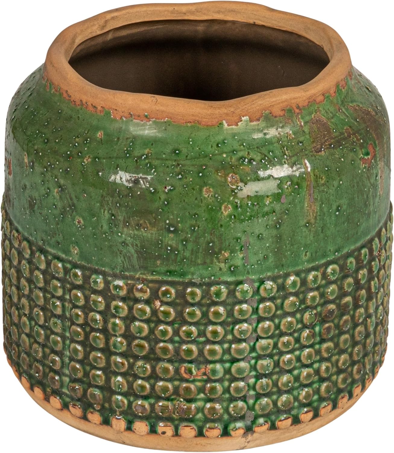 Creative Co-Op Round Terra-Cotta Hobnail Planter Vase with Heavily Distressed Finish, Green