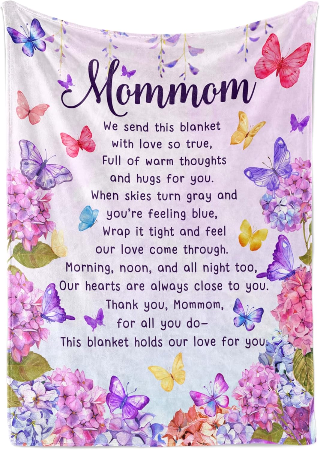 Mommom Gifts from Grandkids, Grandma Gifts for Mommom, Butterfly Flannel Throw Blanket for Grandma on Birthday, Mothers' Day, Grandparents' Day, Christmas, 50" x 65"