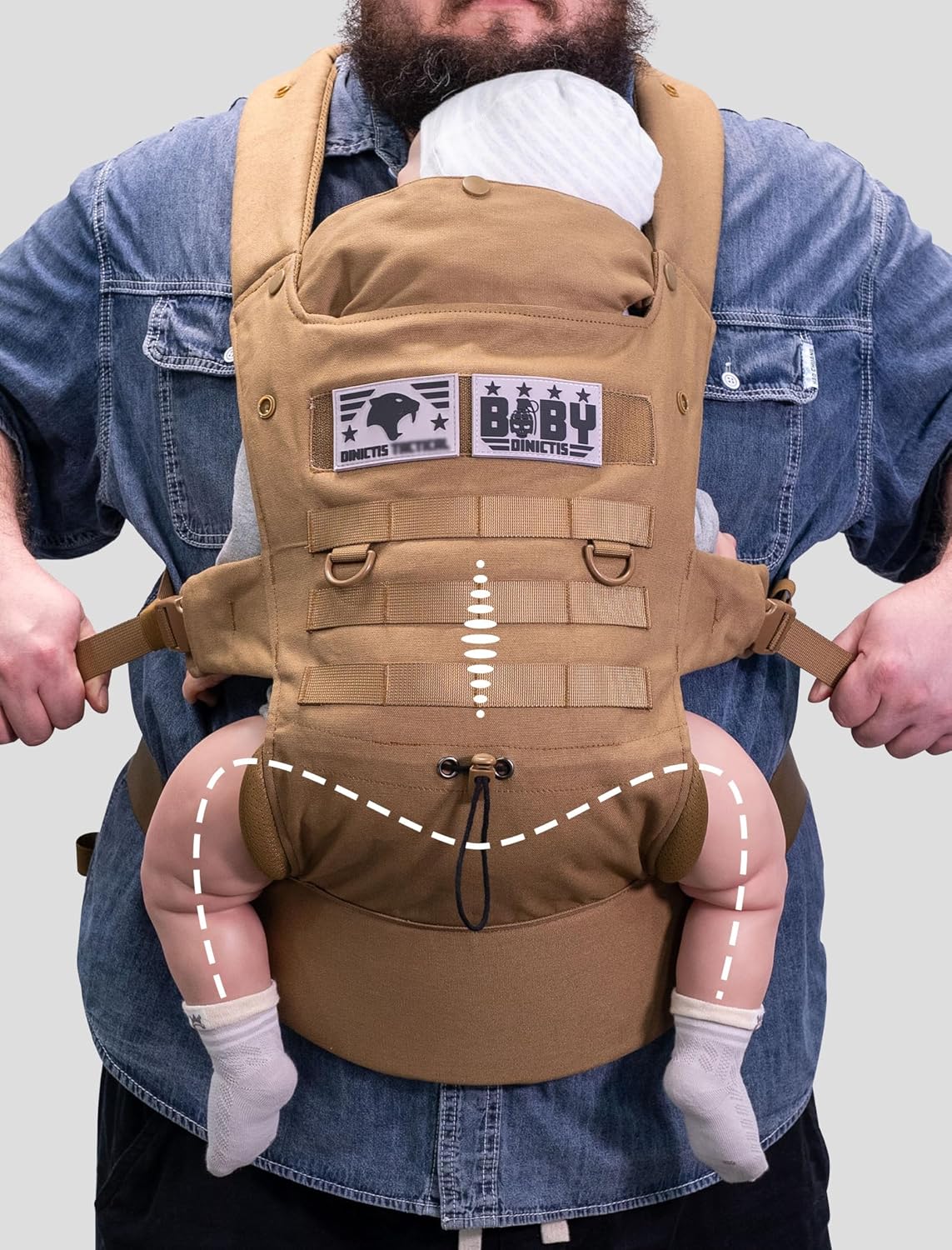 Ergonomic Lumbar Support Baby Carrier for Infants to Toddlers (8-33 lbs), Cozy and Lightweight Military Baby Carrier for Big and Tall Parents- Coyote Brown