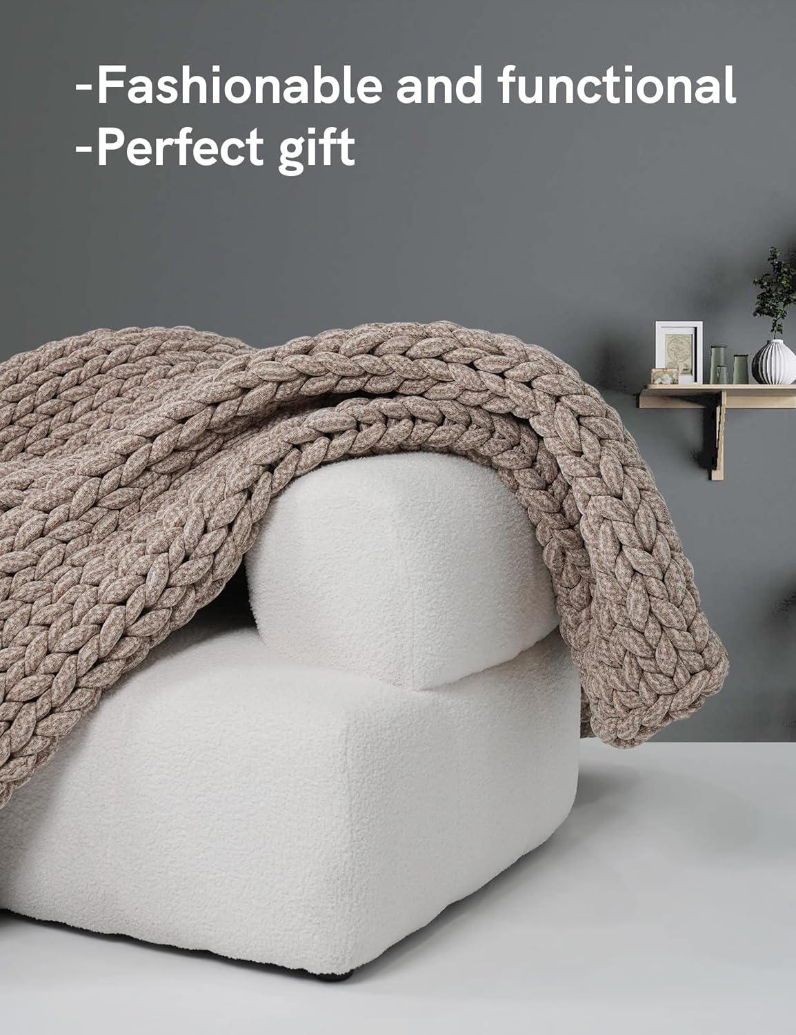YnM Chenille Weighted Blanket, Handmade Chunky Knitted Design, Soft and Cozy, Temperature Regulating and Breathable, Machine Washable Throw for Sleep or Home Decor (Beige, 50x60 Inch, 10lbs)