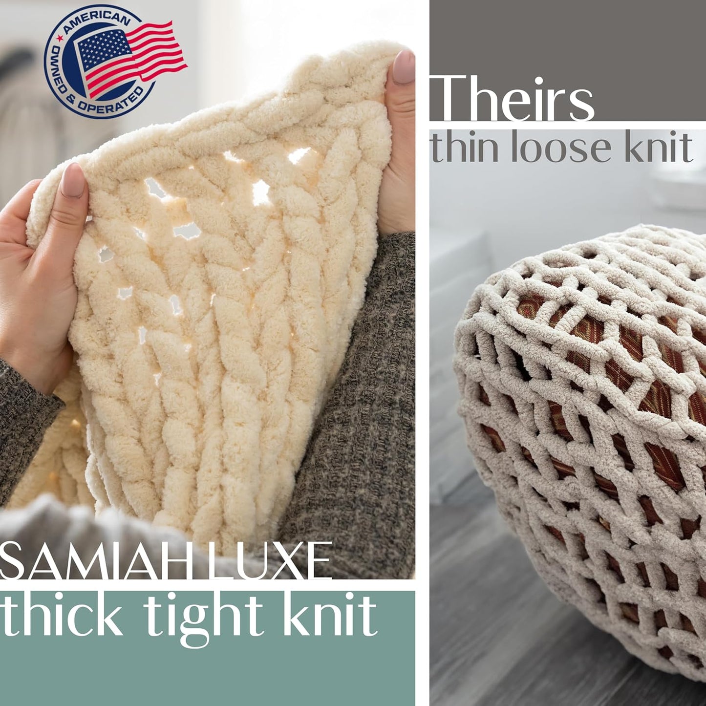 SAMIAH LUXE Chunky Knit Blanket Throw 50x60", Grey Chenille Chunky Knit Throw Blanket for Living Room Decor or Boho Decor, Thick Yarn Knitted Blankets for Couch or Bed, Cable Knitted Crochet Blankets