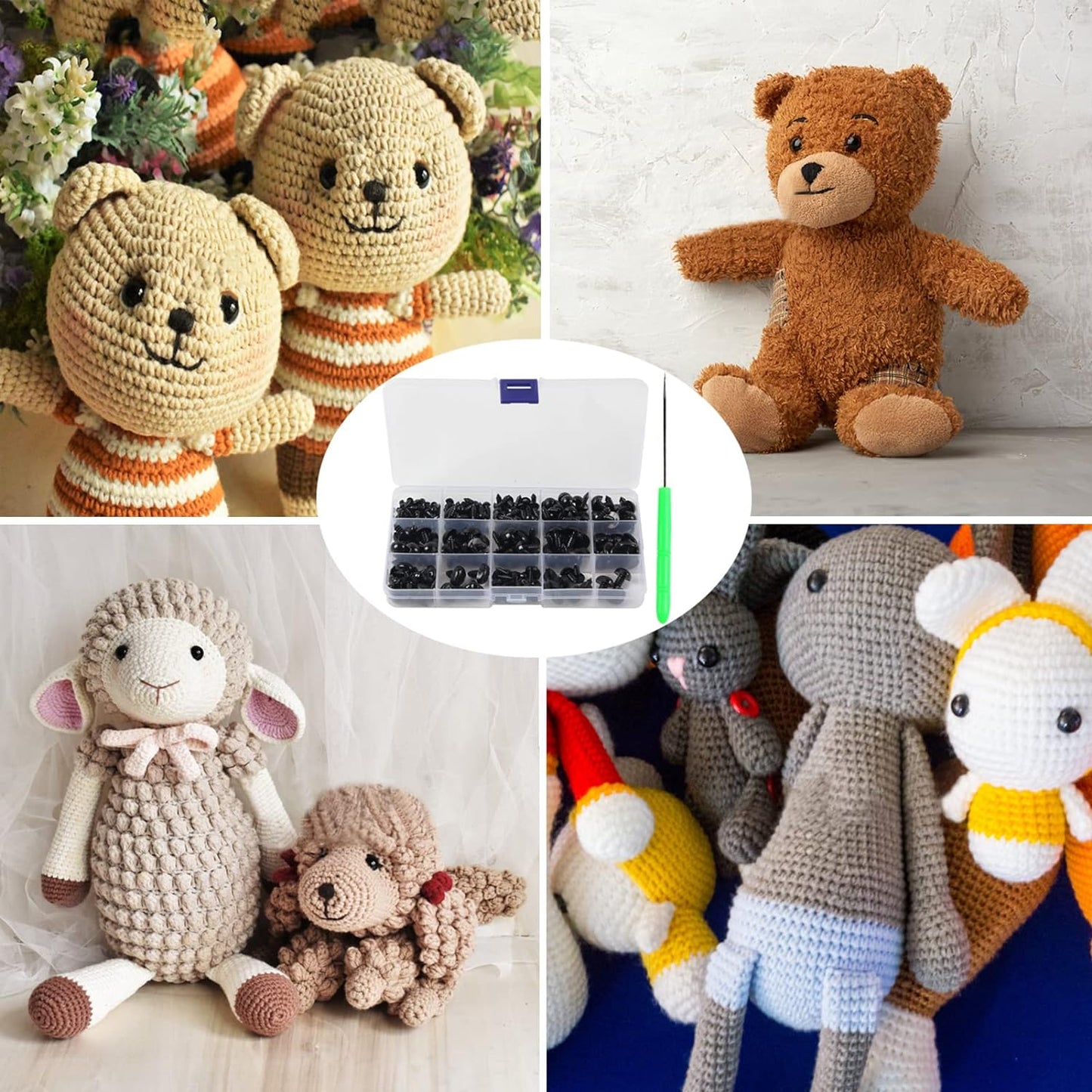 Yexixsr 566PCS Safety Eyes for Amigurumi, Various Sizes Crocheting Safety Eyes and Noses with Washers, for Teddy Bear, Stuffed Doll, Crochet Toy and Plush Animal