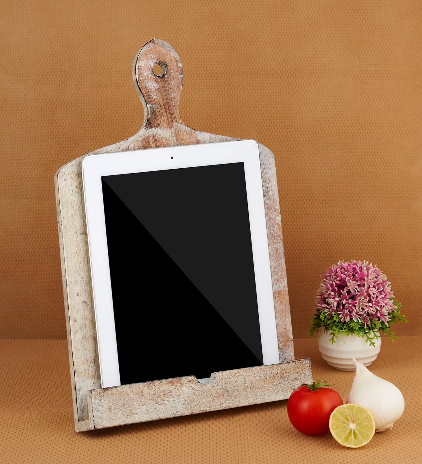 Wedding Gift Wooden Cookbook Stand Recipie Book Holder for Cooking Chopping Board Style Foldable Easel for Kitchen Text Book Tablet L 9.5 x B 1.5 x H 14 inches (White) Cooking Gifts