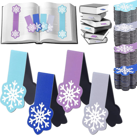 Clabby 48 Pcs 4 Style Mini Size Snowflake Magnetic Bookmarks Winter Snowflake Page Clip Magnet Book Page Markers Set with Magnet Book Marker for Lovers Winter Party Supplies Christmas Reading Gifts