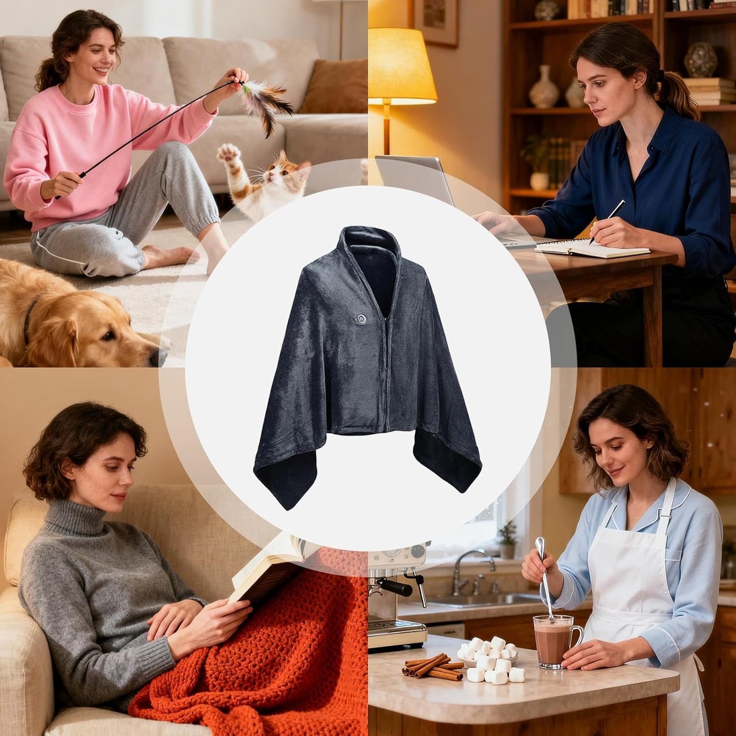 Heated Throw Blanket,Electric Adjustable USB Rechargeable Warmer,Heating Blanket Cape - for Room Offices School Travel Camp Picnic Outdoors Park Stadium Riding Cycling Cold Winter Fall