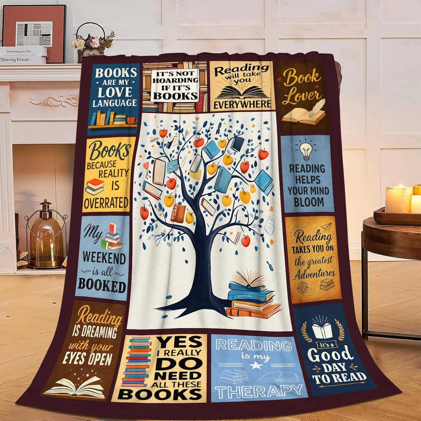 Yibuda Book Tree Blanket Reading Reader Flannel Plush Throw Blanket Cozy Read Bookish Decor Fleece Stuff Blanket Gifts for Bookworm Lover Girls Boys Kids Adults Women Bed Travel 40"x50"