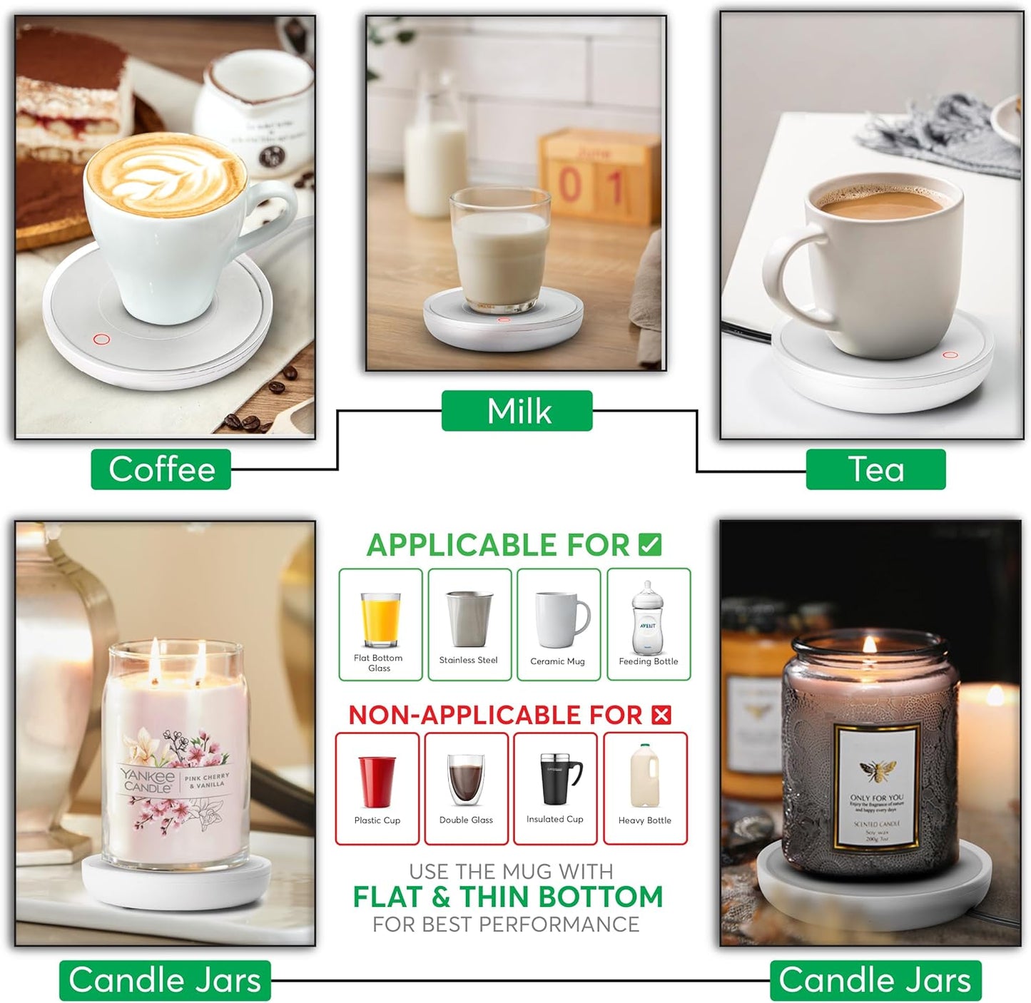 Coffee Mug Warmer with Auto Shut-Off – Compact 17W Cup Warmer for Desk with Gravity Switch – Electric Candle Warmer Plate for Jar Candles – Keeps Coffee, Tea & Drinks Warm – Safe & Durable (White)