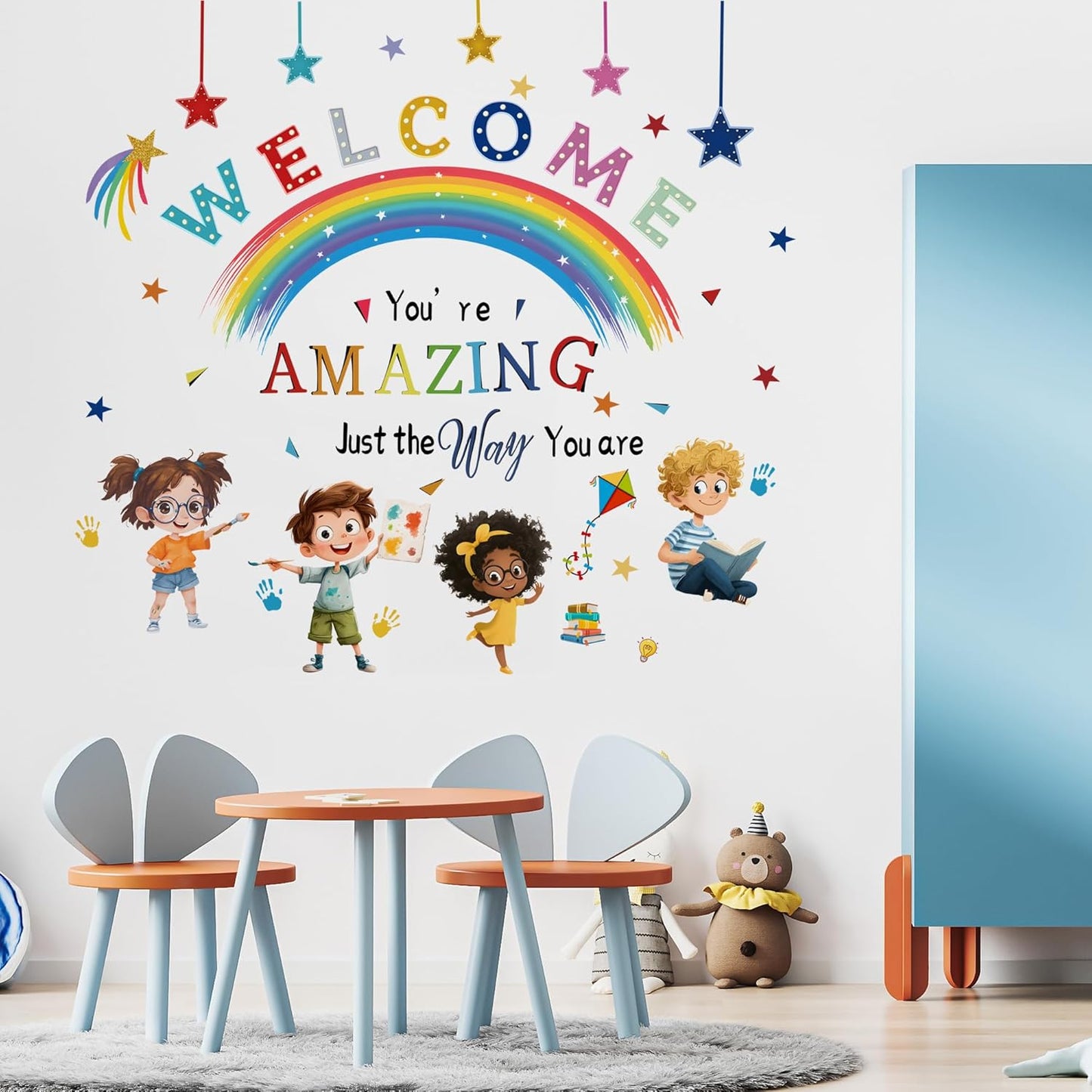 Reading Corner Rainbow Wall Decals,You are Amazing Wall Stickers,Peel and Stick Art Wall Decors, for Kids Bedroom Nursery Playroom Classroom Library Reading Corner Decoration