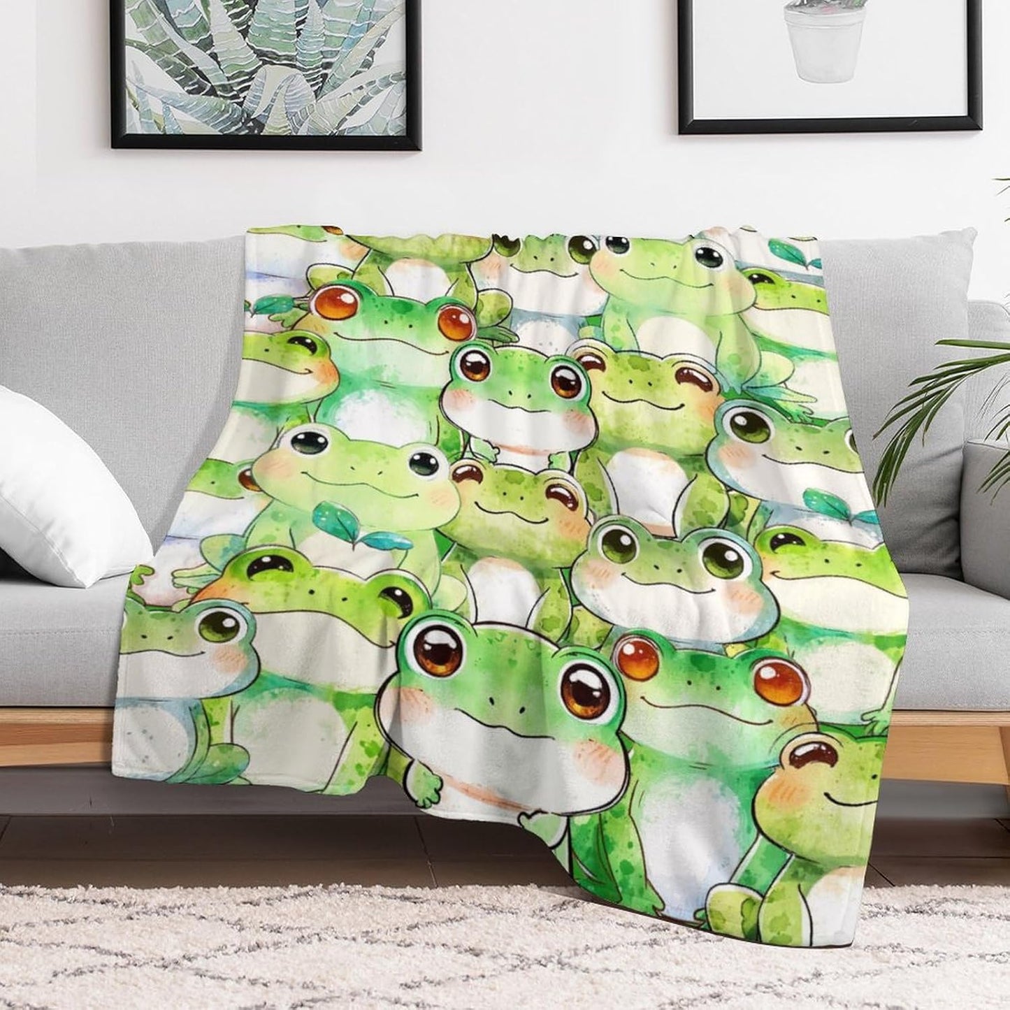 Frog Throw Blanket - Soft Flannel Blankets for Teens Adults Women Men Frog Lovers - Warm Throw Blankets for All Season Lap, Chair, Sofa, Couch, Bed - 80"x60"