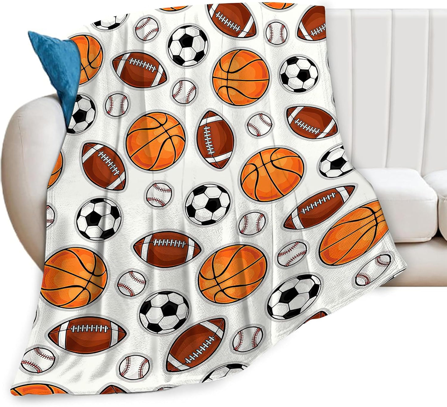Sports Decor Ball Blanket Basketball Baseball Football Soccer Throw Blanket Warm Cozy Fleece Sports Gifts Blanket for Boys Girls Kids Teens Fans 50"X60"