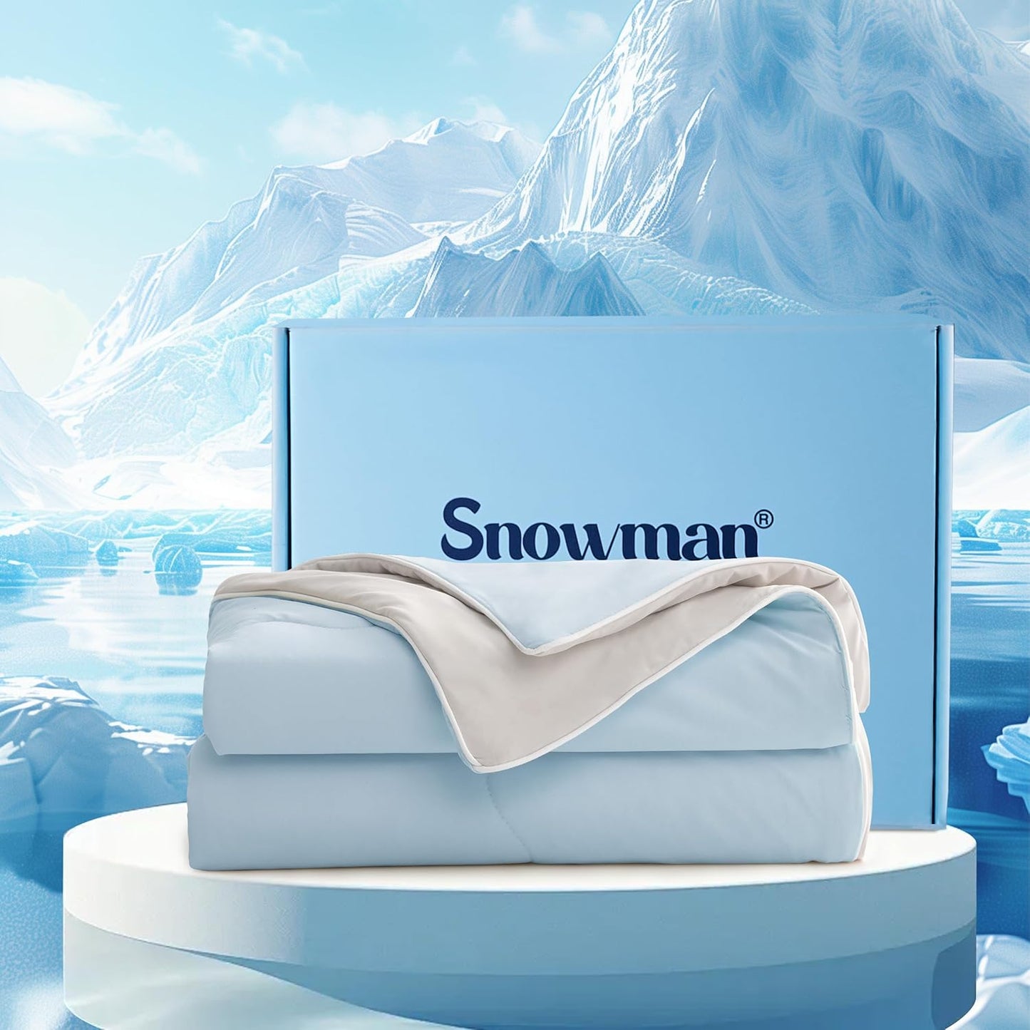 SNOWMAN Cooling Comforter King Size Double-Sided, Soft Cooling Blanket for Hot Sleepers, Cold Touch Fabric Summer Quilt, Lightweight Q-Max>0.4 Silk Smooth (Blue/Grey, 106"x90")