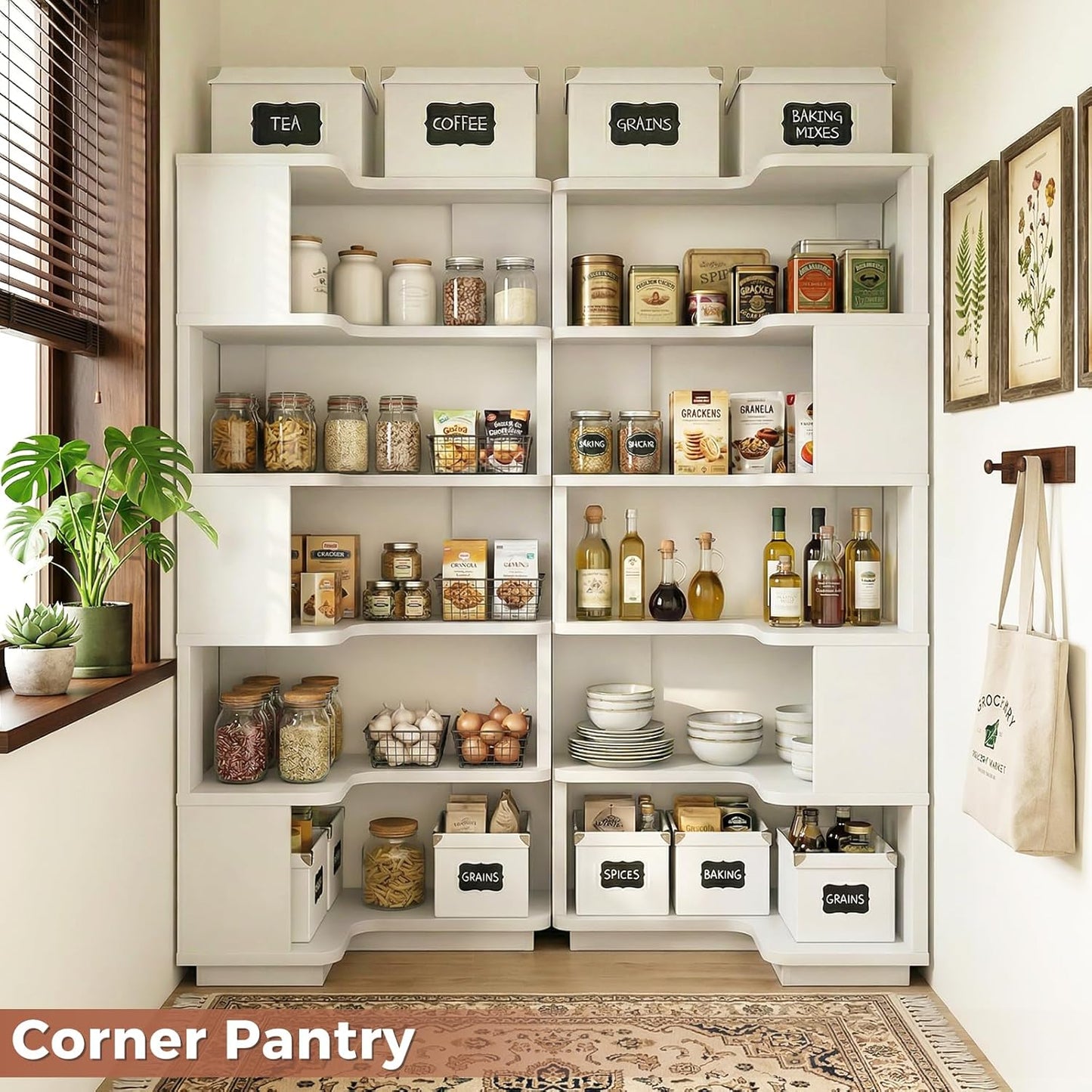 Corner Book Shelf, 6-Shelf Corner Bookshelf for Small Corner Spaces, L-Shape Bookcase Corner Display Shelf for Home Office, Living Room, Bedroom, White