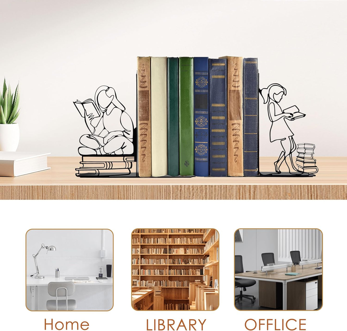 Cute Bookends Decorative, Durable Metal Book Holders with Timeless Appeal, Black, 1 Piece, 6.3x4.5x1.2 inches