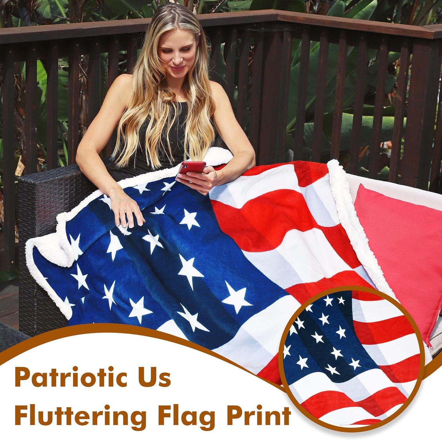 Tirrinia US Flag Patriotic Sherpa Throw American Flag Blanket, Cozy Sherpa Fleece Plush Bed Throw TV Blankets Reversible for Bed or Couch 4th of July Citizenship Election Veteran Gift