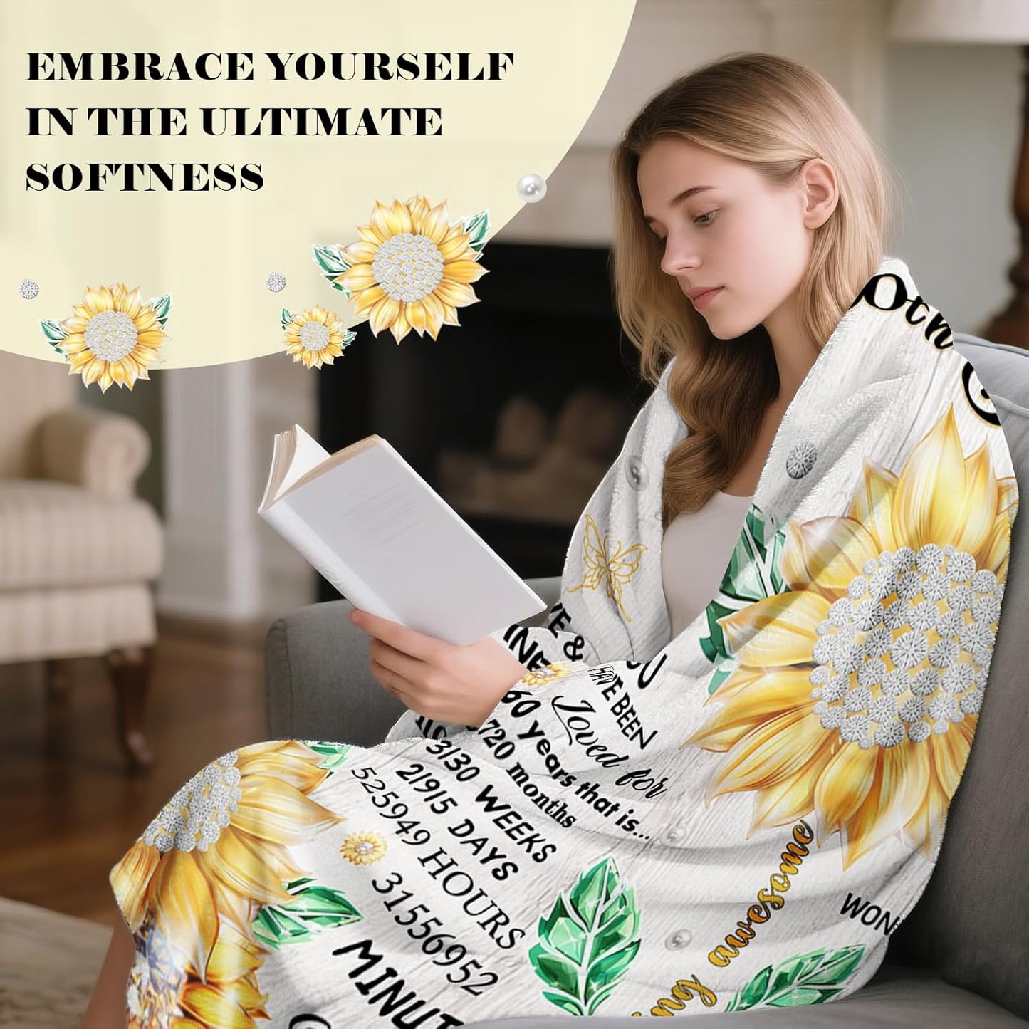60th Birthday Gifts for Women, Gift for 60 Year Old Women, 60th Birthday Decorations Gift Ideas for Her, Turning 60 Throw Blanket, Happy 60th Blanket 80" X 60"