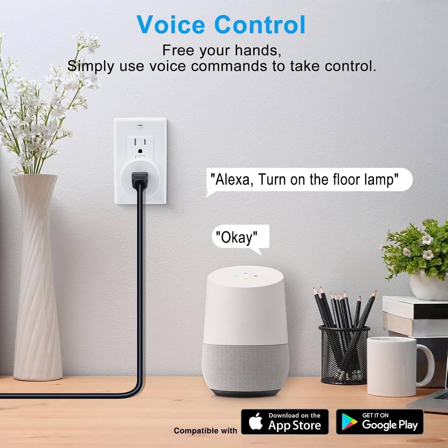 WiFi Smart Outlet Plug with Remote,GreenCycle 2PK Electric Smart Plug with Remote,Compatible with Alexa and Google Home via Tuya,15A/1500W，Remote Control from Anywhere,TUV FCC List(2.4G)