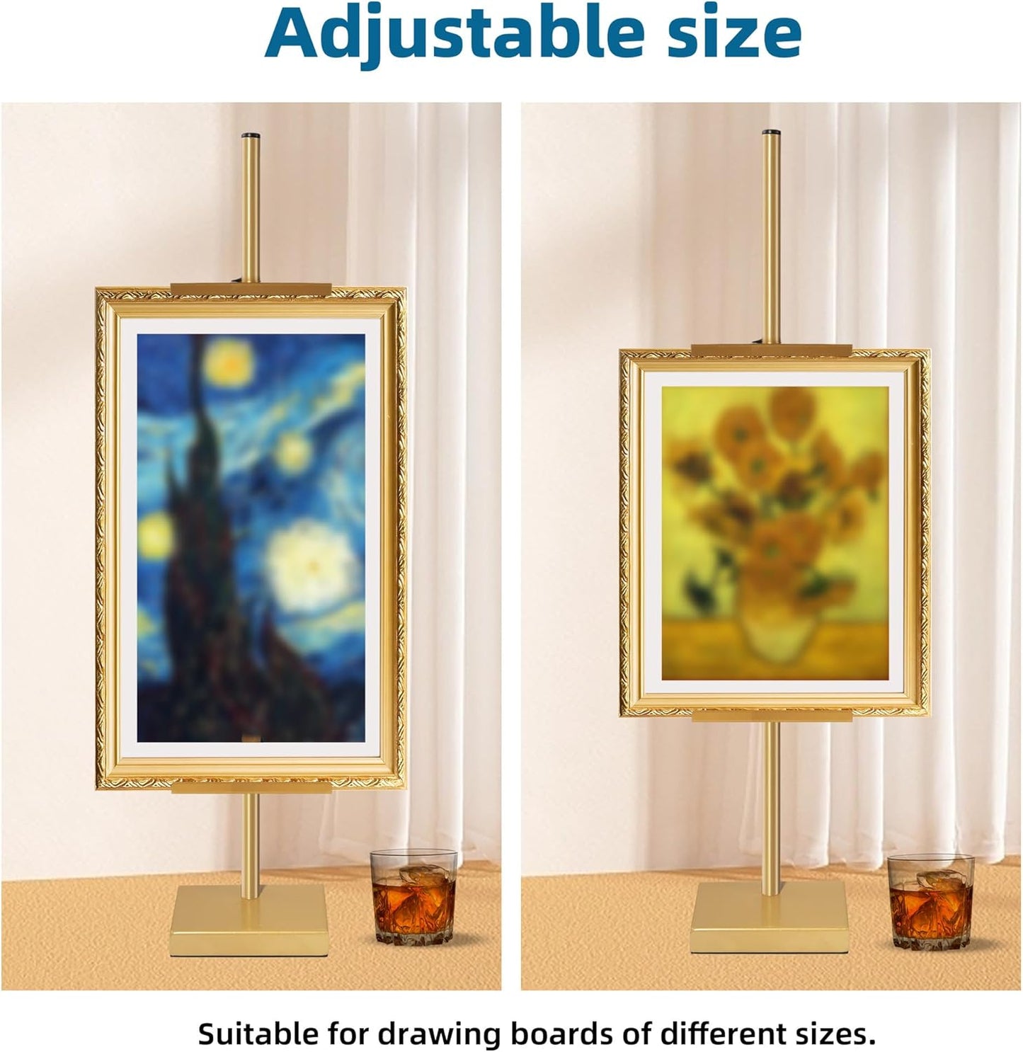 GRETJOB Adjustable Tabletop Easel Stand, 29" Picture Easels for Display Metal Picture Frame Holder Stand Table for Art, Photo (Gold)