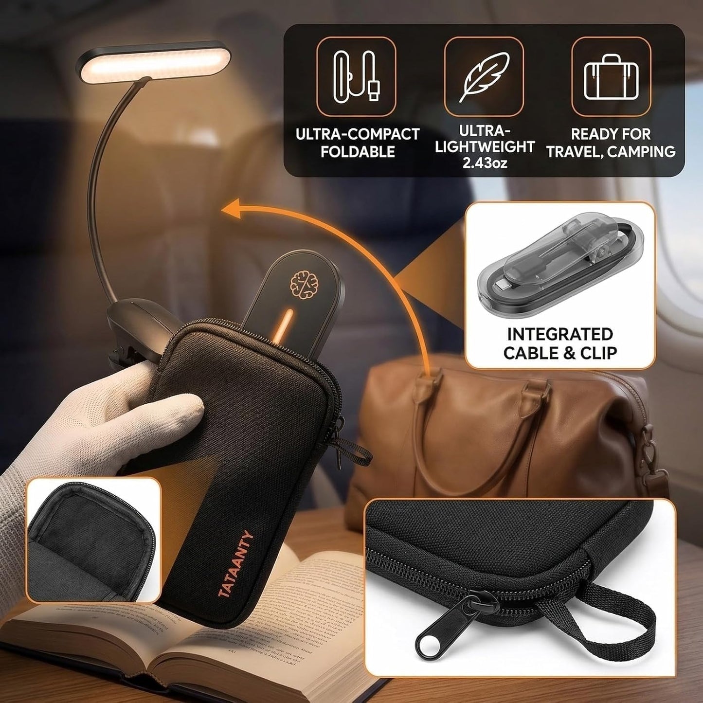 TATAANTY 14 LED Rechargeable Book Light for Reading in Bed, 3 Color Temperatures & Stepless Dimming, Up to 80H Runtime, Eye-Caring Amber Light, Lightweight Clip-on Reading Lamp for Book Lovers & Kids