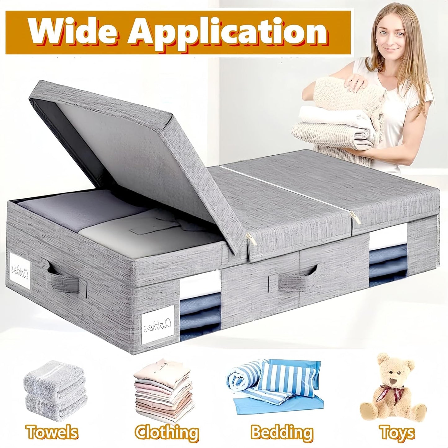 Under the Bed Storage Containers Bin with Lids, 2 pack Large Underbed Storage Organizer Box 6 Inch High with Clear Window and Zipper, Foldable Under Bed Must Haves for Clothes, Blankets, Shoes-Grey…