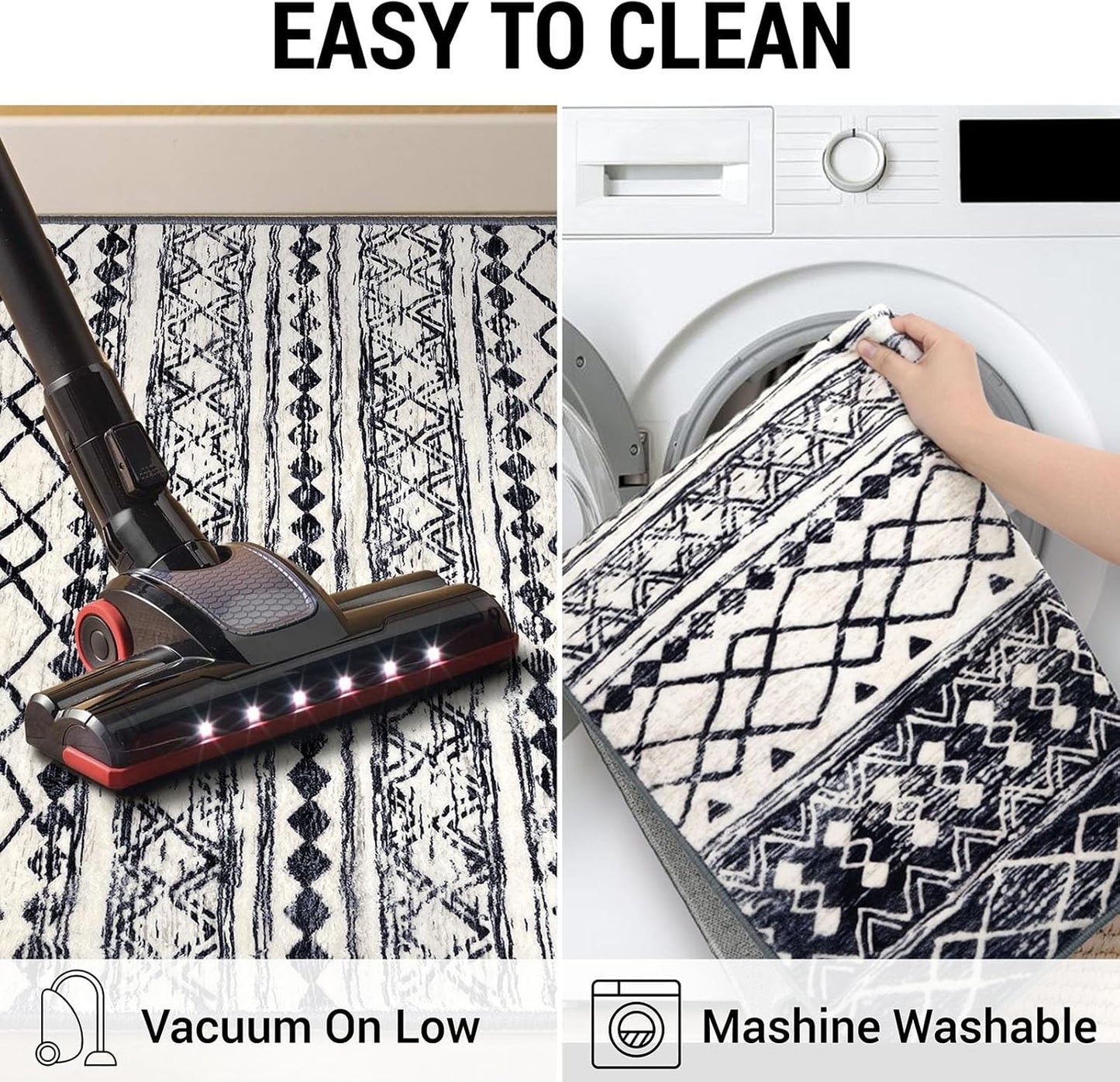 KUTA 2x6 Non-Slip Washable Runners for Hallways,Black Navy Blue Moroccan Boho Distressed Geometric Vintage Kitchen Runner, Ultra Soft Floor Mat for Entryway, Bathroom, Laundry, Living Room, Bedroom