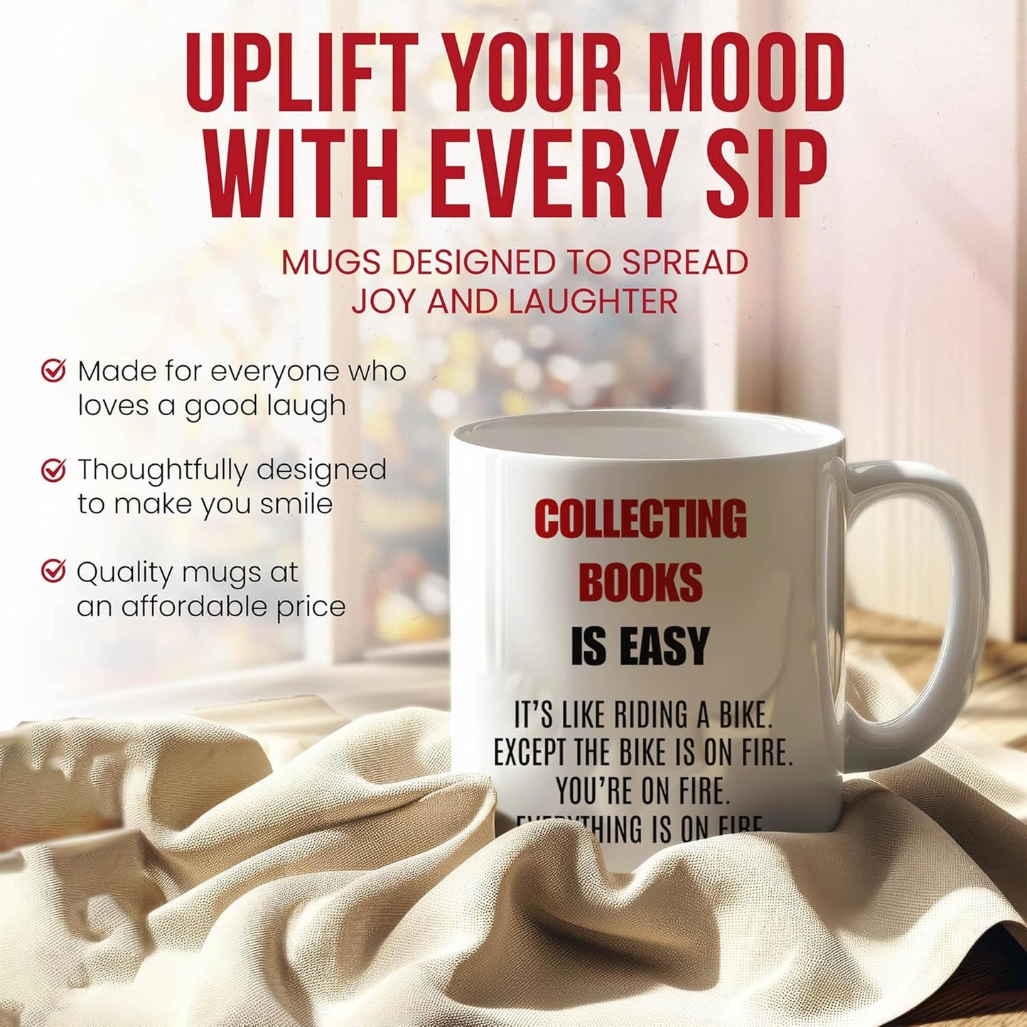 Collecting Books Is Easy Mug - Literary Enthusiast Coffee Cup - Bookworm Funny Gift From Friends - Bibliophile Tea Mugs - Reading Lover Cups - 11 Oz Ceramic Gifts For Library Lovers, Birthday, Him