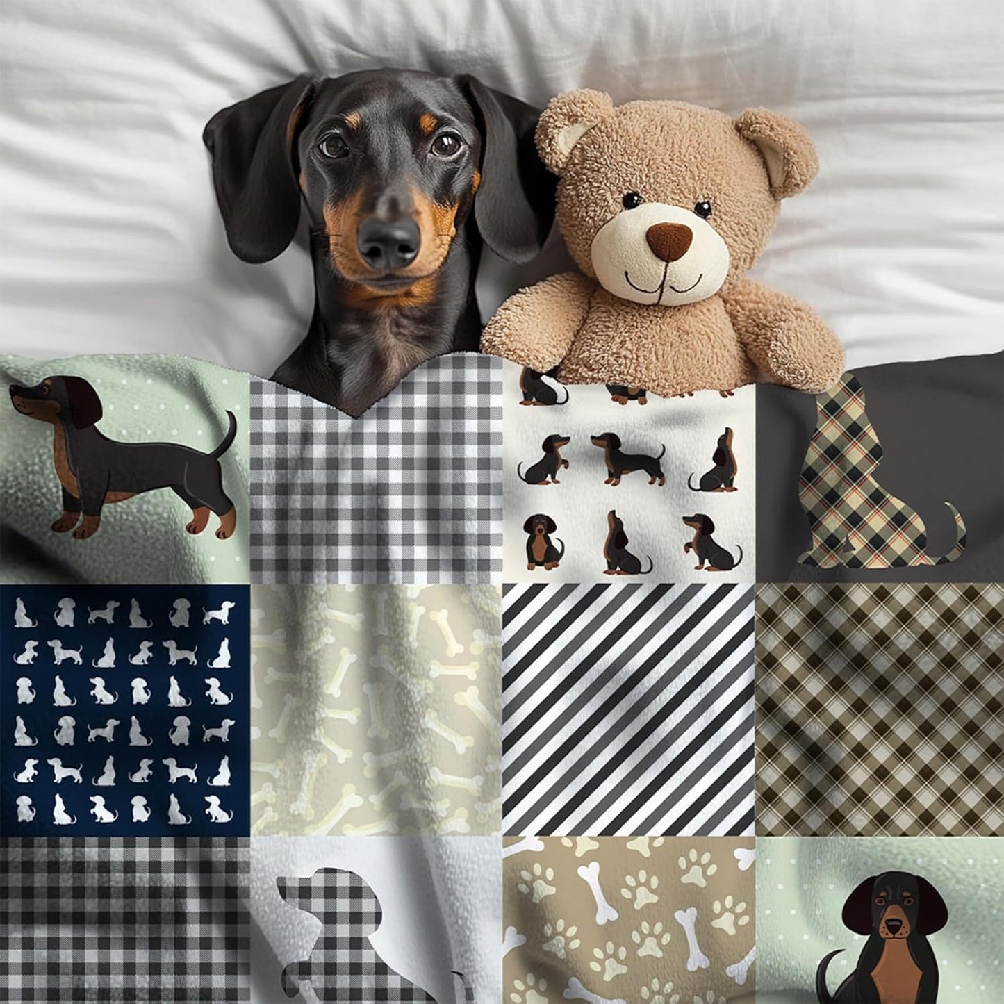 Dachshund Blanket - Cute Wiener Dog Gifts for Women - Lightweight Cozy Flannel Fleece Throw - 60"x50"