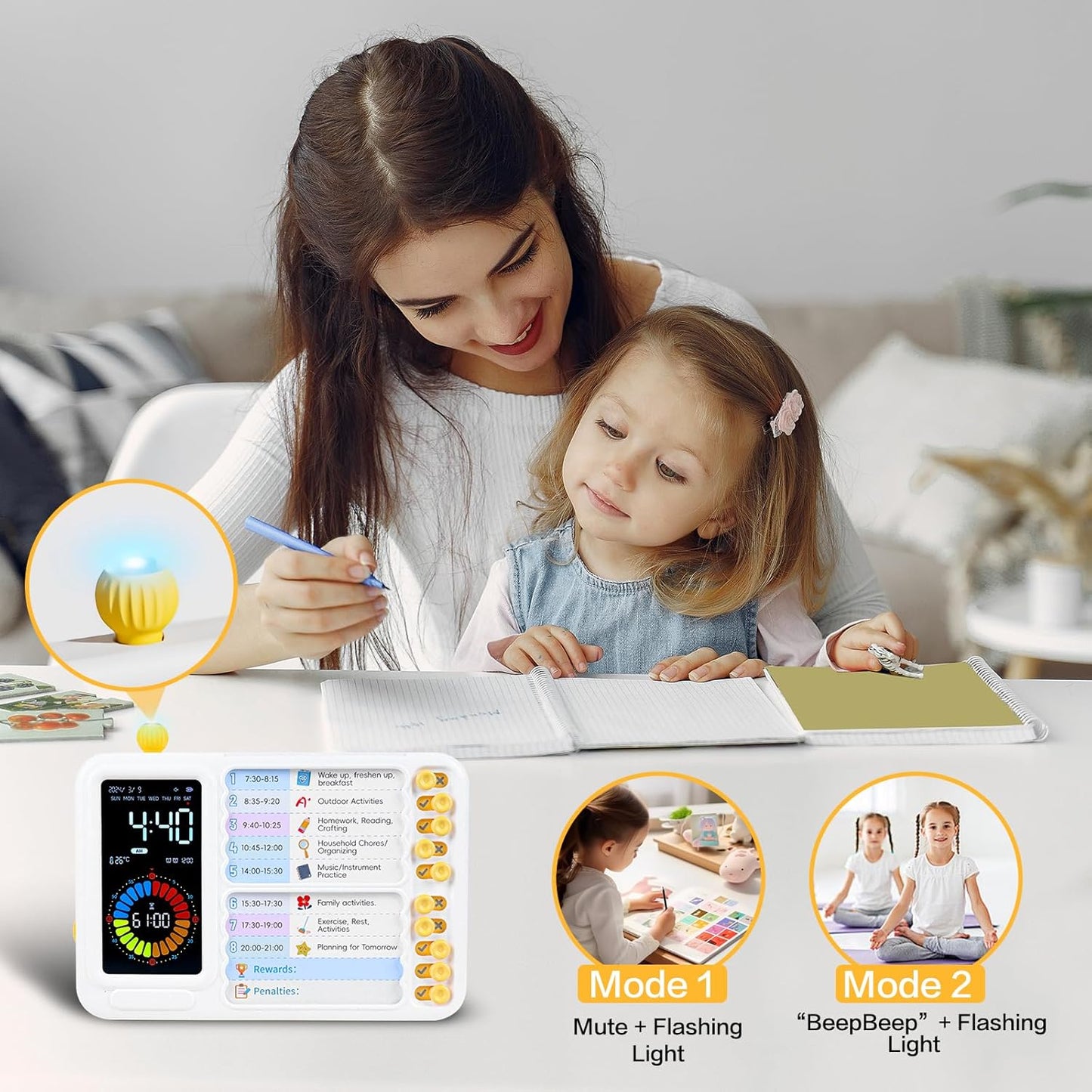 12/24 Hour Switching Task Timer, Timer for Kids, Visual Schedule for Kids with Autism, Visual Schedule for Kids, Time Management Tools, Autism Increase Self-Regulation, with 99-Minute Countdown