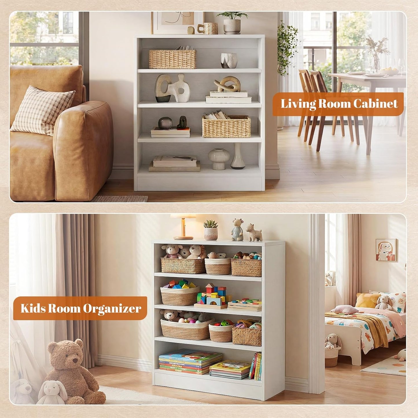 Homieasy Shoe Cabinet, 5-Tier Modern Wood Shoe Storage Organizer with 3 Adjustable Shelves for Entryway, Multi-Purpose Display Shelf & Storage Cabinet for Living Room, Bedroom, White