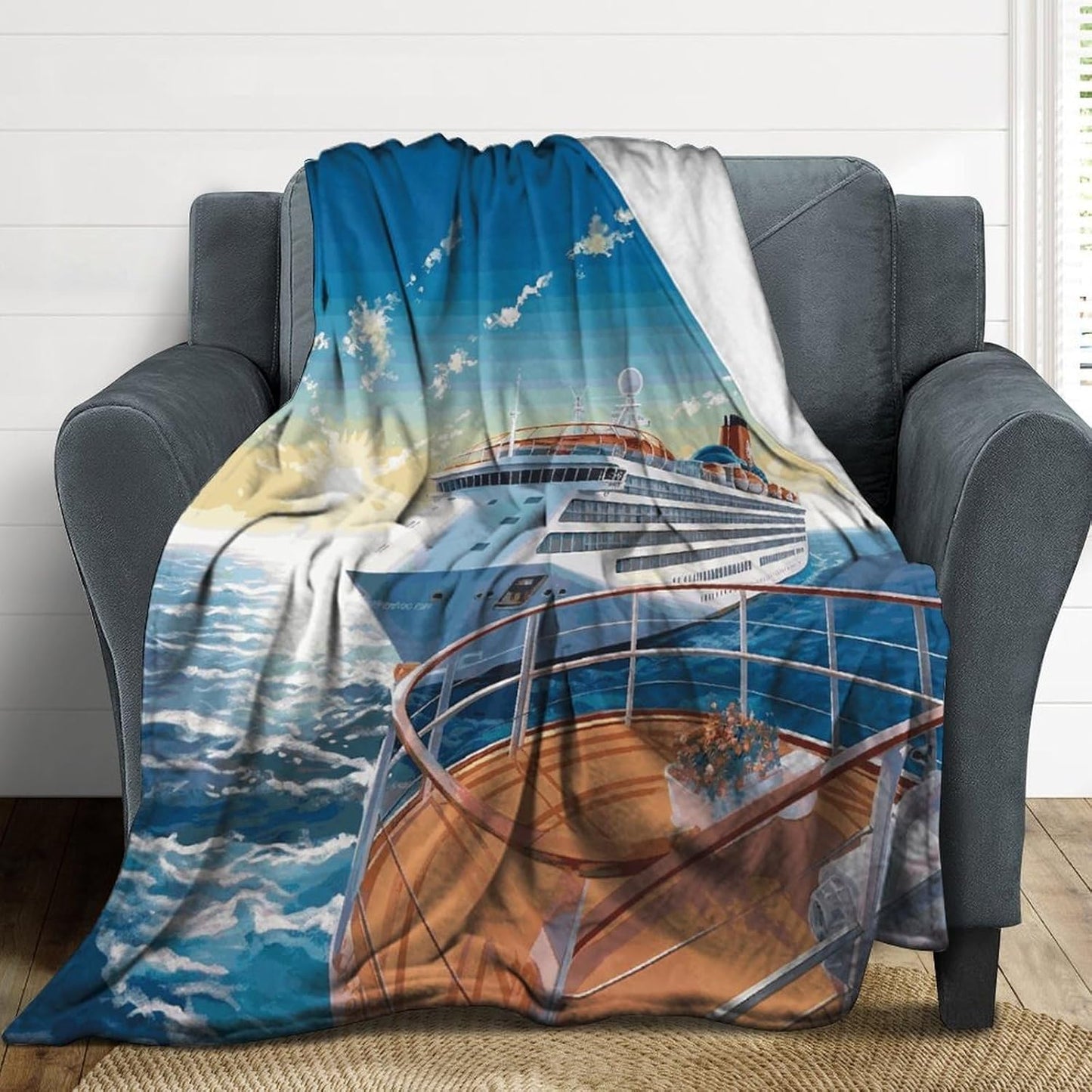 Summer Sea Cruise Blanket Super Soft Lightweight Throw Blanket Cute Cozy Warm Bed Blanket Decorative Fuzzy Blanket All-Season Home Decor Gift for Sofa Couch Living Room 40"*50" （100 * 130cm）