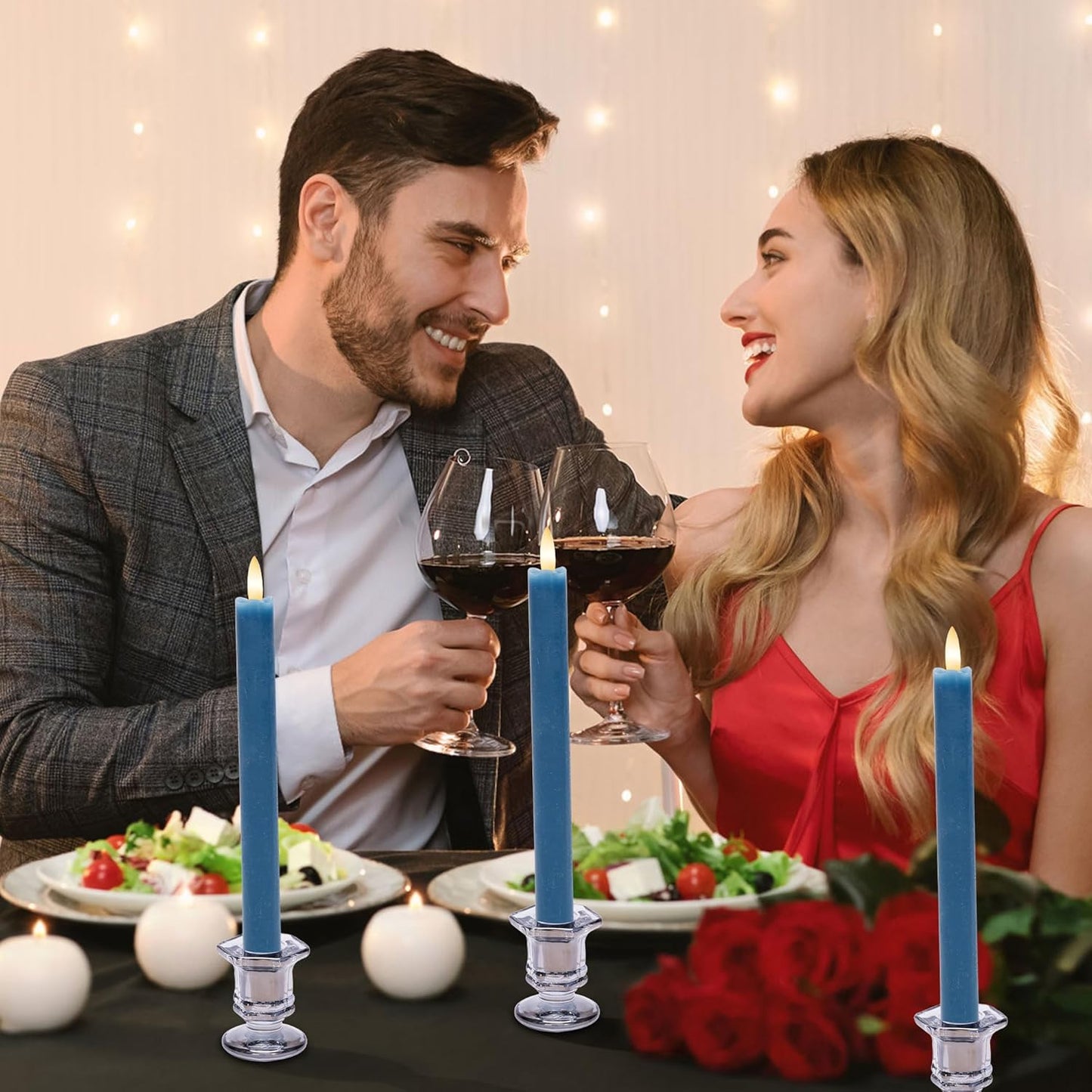 Blue Flameless Taper Candles with Rmote, 9.6" Real Wax Battery Operated Candles with 3D Wick, 3 Pack Led Candlesticks Flickering, Electric Candlesticks for Home, Wedding, Party Decor