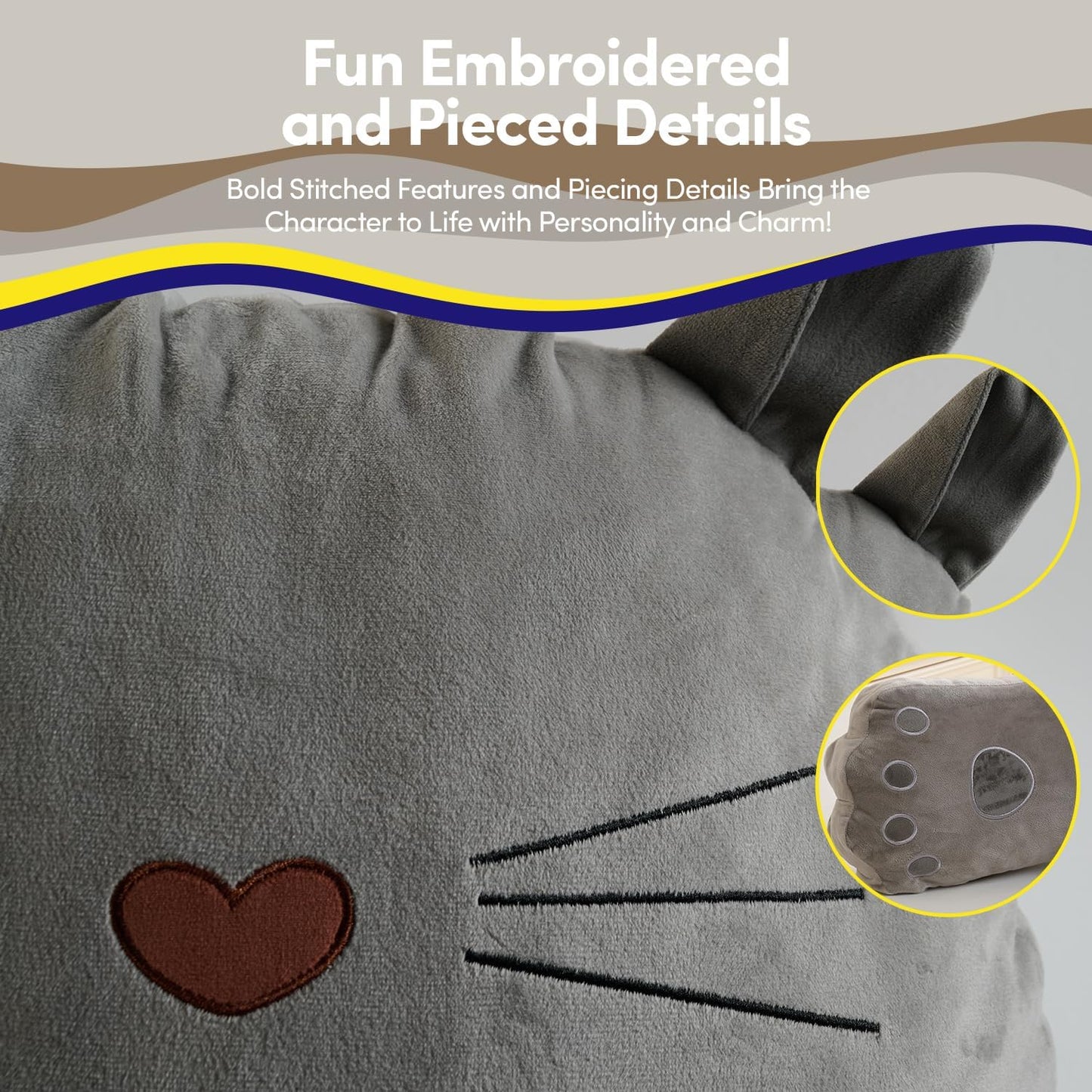 Kitty Cat Reading Pillow for Kids & Teens with Shredded Memory Foam – Soft Velvet Lounger with Fun Character Designs, Removable Washable Cover & Built-in Handle for Reading, Relaxing & Screen Time