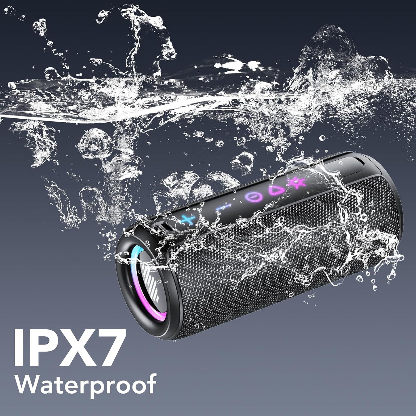 TIMU Portable Bluetooth Speaker, Powerful Sound Wireless Speaker: Boost Bass, Bluetooth 5.4, 24H Playtime, 8 RGB Modes, IPX7 Waterproof, TWS Pairing, for Outdoor/Home/Party, Gift Ideas（Black）