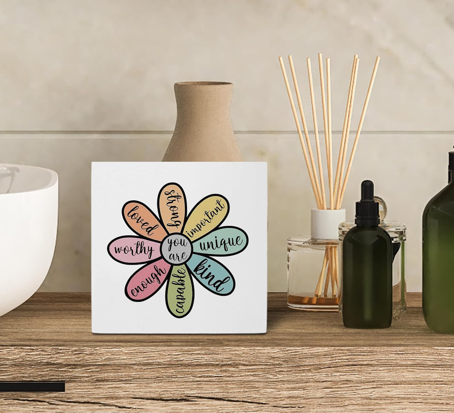 Inspirational Affirmation You are Wood Box Sign, Rustic Farmhouse Wood Block Plaque Decor for Home Girls Kids Room College Dorm Wall Desk Shelf Decoration