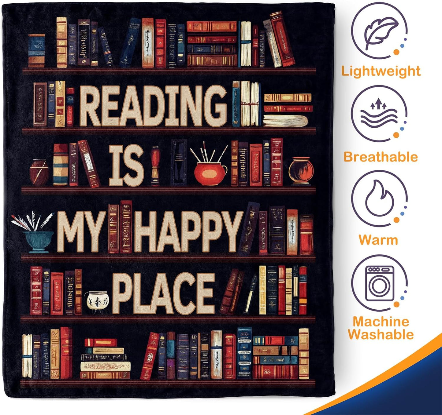 Book Lover Blanket Gifts for Women - Readers Gift Library Print Themed Throw for Teacher Kids Teen Adults Librarian Soft Fleece Cozy Couch Birthday Christmas Lightweight Blanket 50"x60"