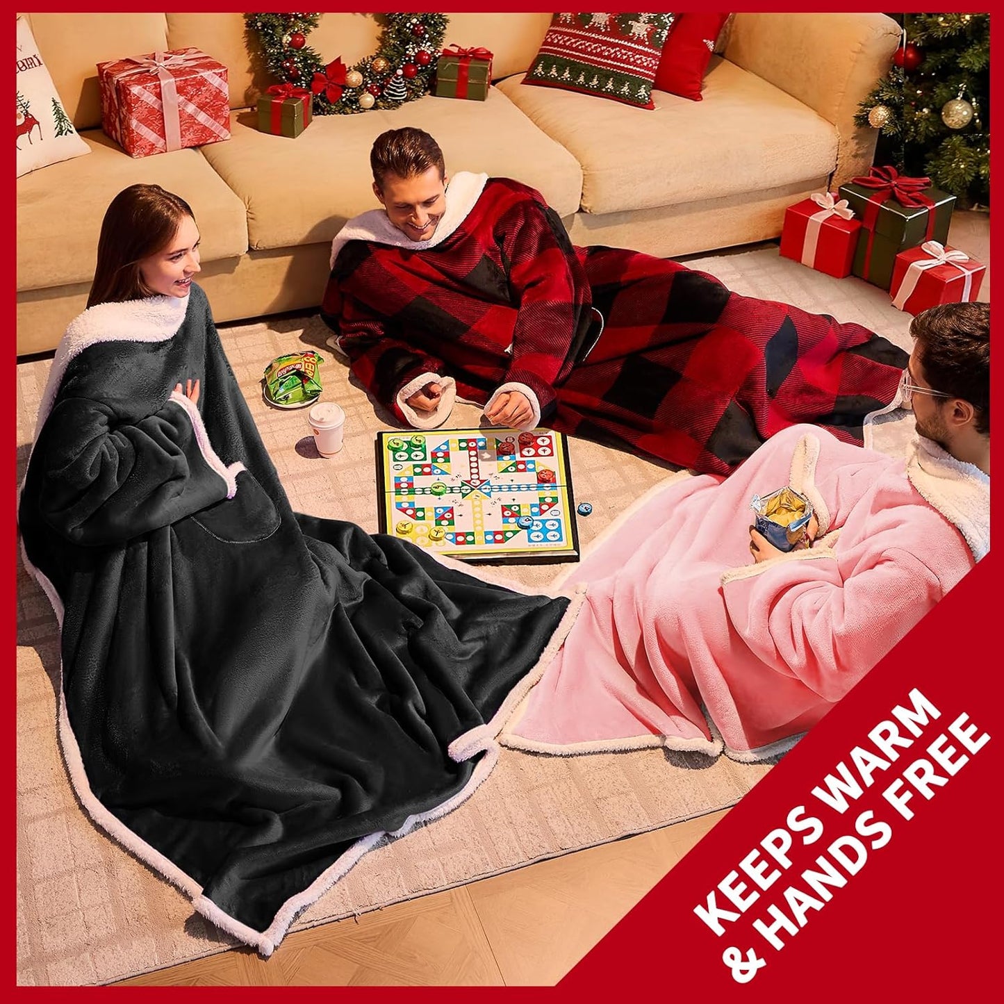 IFNOW Sherpa Wearable Blanket with Sleeves for Women Men Adults, Christmas Birthday Gifts for Women Mom Wife, Cozy Wearable Blanket with Arm and Pocket, Warm Full Body TV Wrap Throw Blanket, Pink