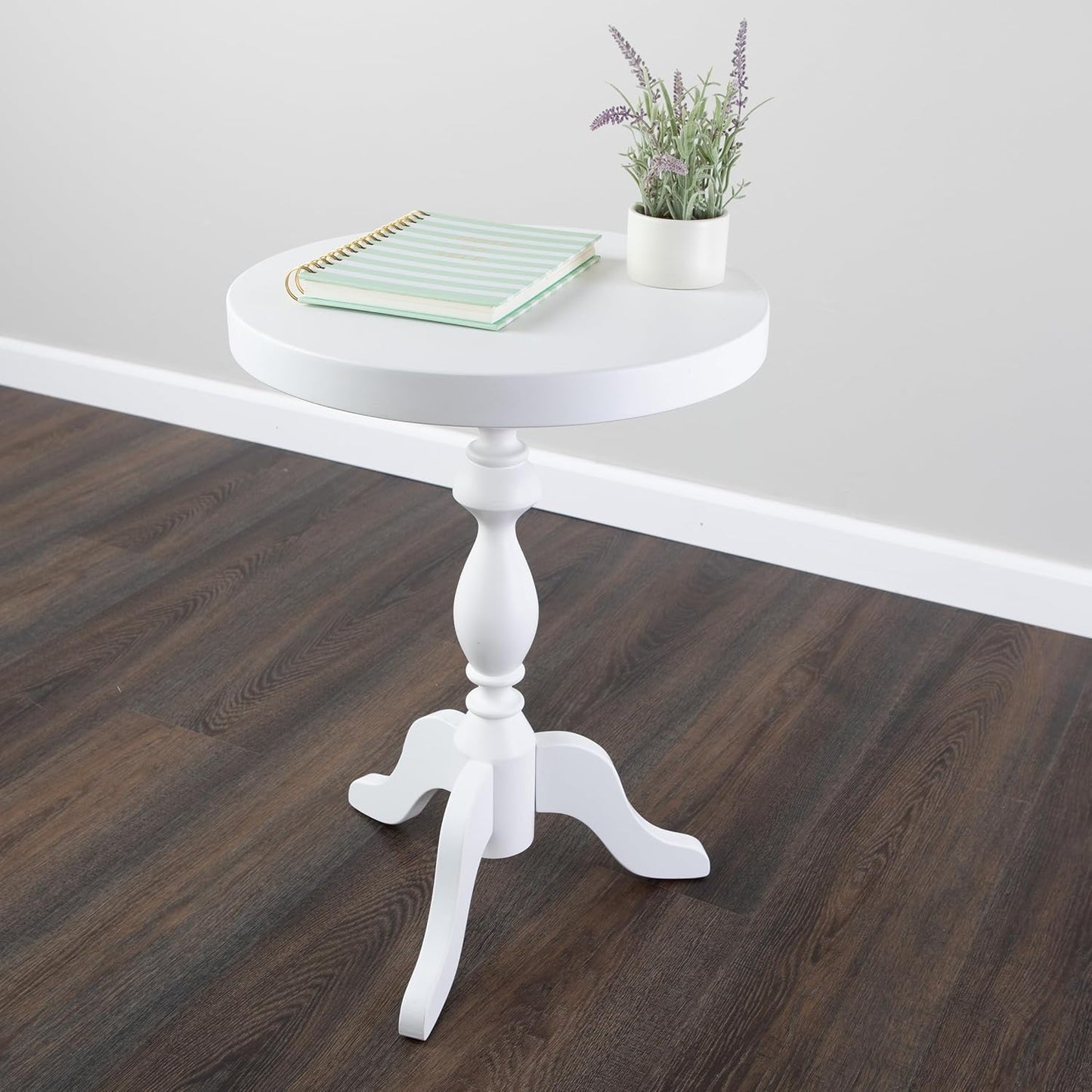 Pedestal Side Table - Round End Table with Vintage Look - Accent Furniture for Living Room, Bedroom, Office, or Entryway - Functional End Tables for Small Spaces by Lavish Home (White)
