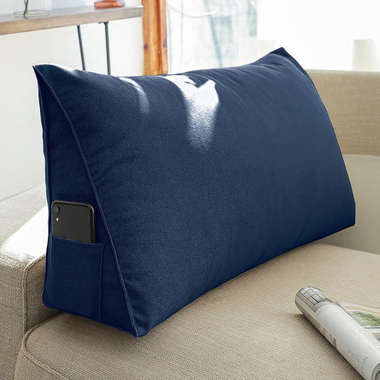 Triangular Couch Back Cushion Pillow, Large Wedge Headboard Reading Pillow with Removable Cover, Lumbar Back Support Pillow for Sofa, Bed, Office Chair(27.5x7.9x13.8 inch, Dark Blue)