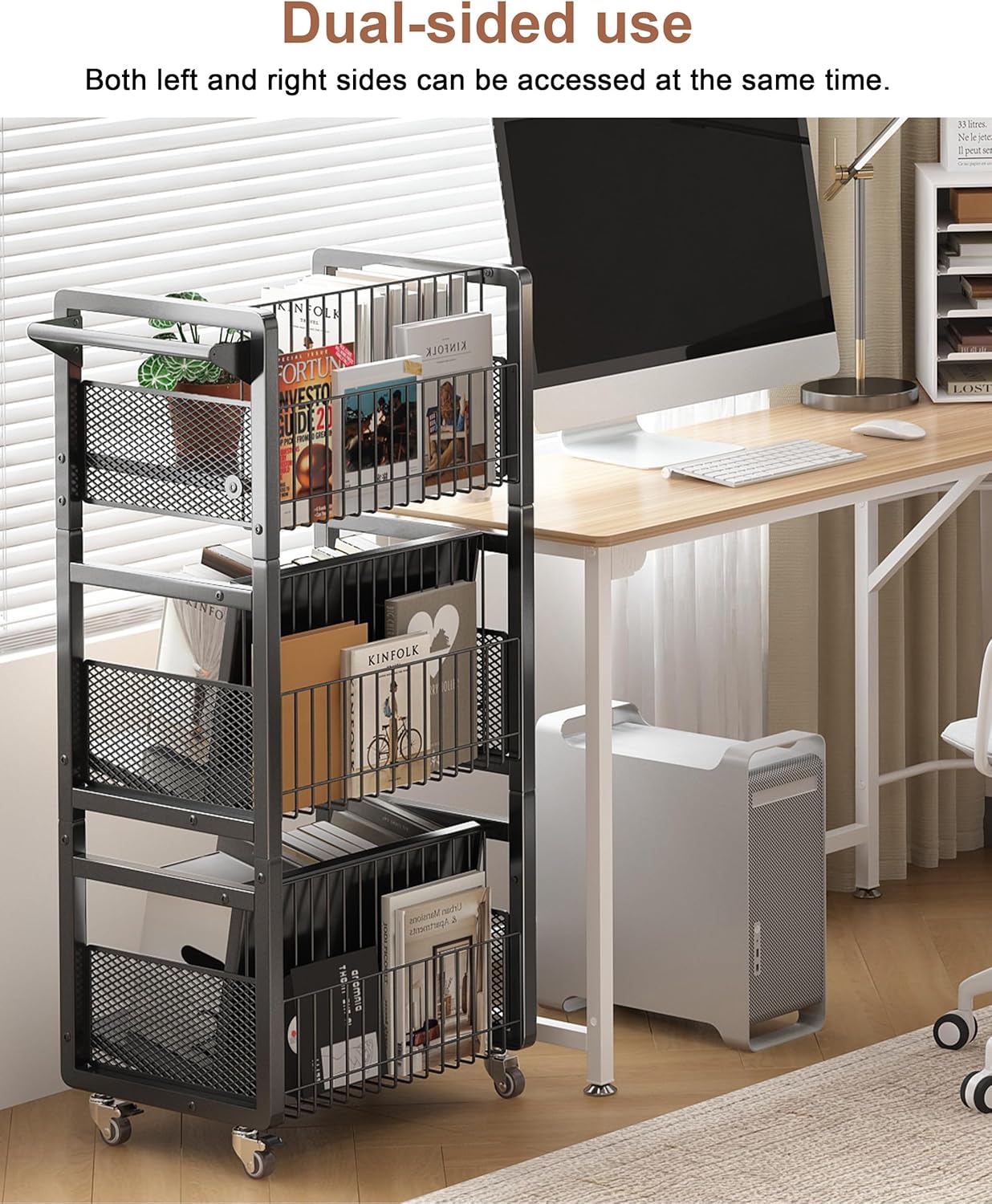 UMDONX Book Cart Heavy Duty Double-Sided with Silent Wheels & 3 Magnetic Book Supports Rolling Bookshelf Library Book Truck for Home, Office, or School