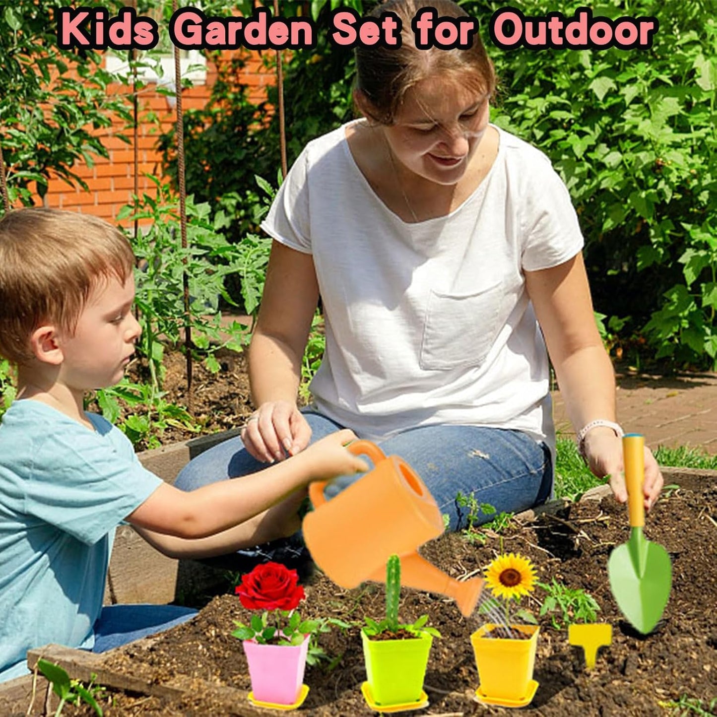 Kids Gardening Tools Set, 13 Pcs Gardening Kit with Apron & Tote Bag, Outdoor STEM Toys, Gardening Gifts for Toddlers Ages 3-7