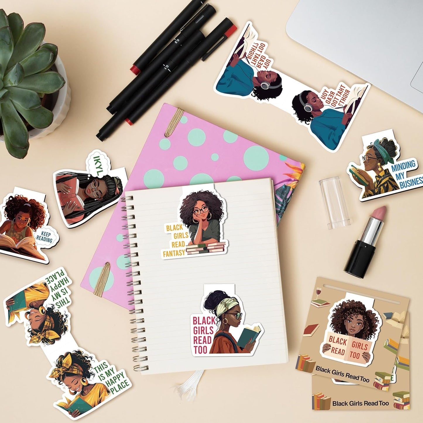 Laffact Reading Bookmarks for Black Girls Women - 9Pcs Black Girls Read Too Magnetic Book Tracker Bulk, Double-Sided Keep Reading Magnets Page Clips for Book Lovers Teachers Bookish Birthday Gift