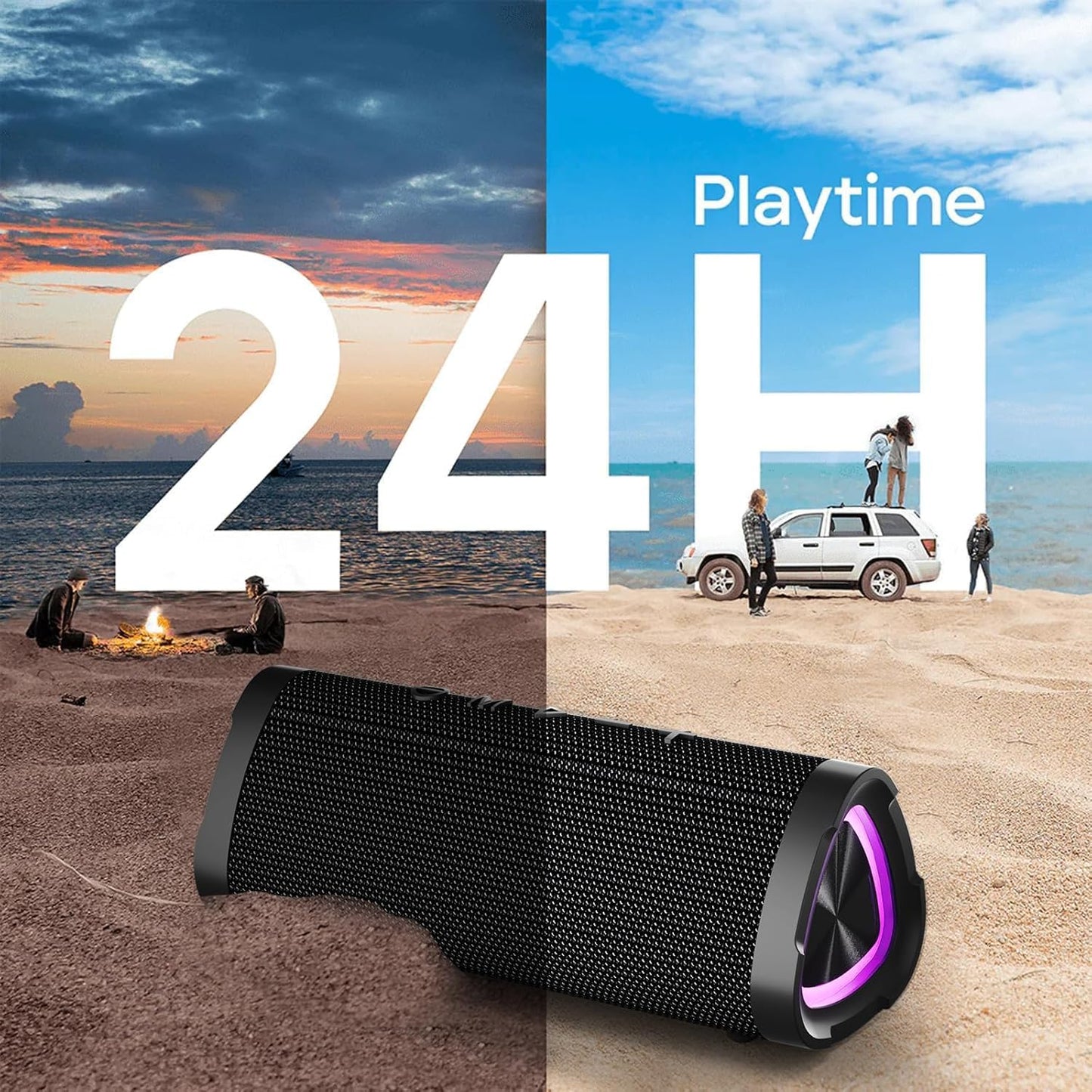 Vanzon Bluetooth Speaker, V40 Portable Bluetooth Speaker, IPX7 Waterproof Wireless Speaker with 24W Stereo Sound,TWS Pairing,24H Playtime and Colorful RGB Lights for Home,Outdoor,Party