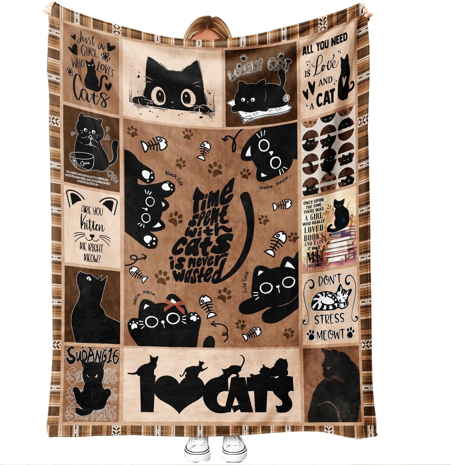 Black Cat Throw Blanket Gift for Cat Lovers Women and Girls - Cute Cozy Decorative Couch Sofa Bed Throw, Birthday Christmas Mother's Day Valentine's Day Present, 50'' x 60''