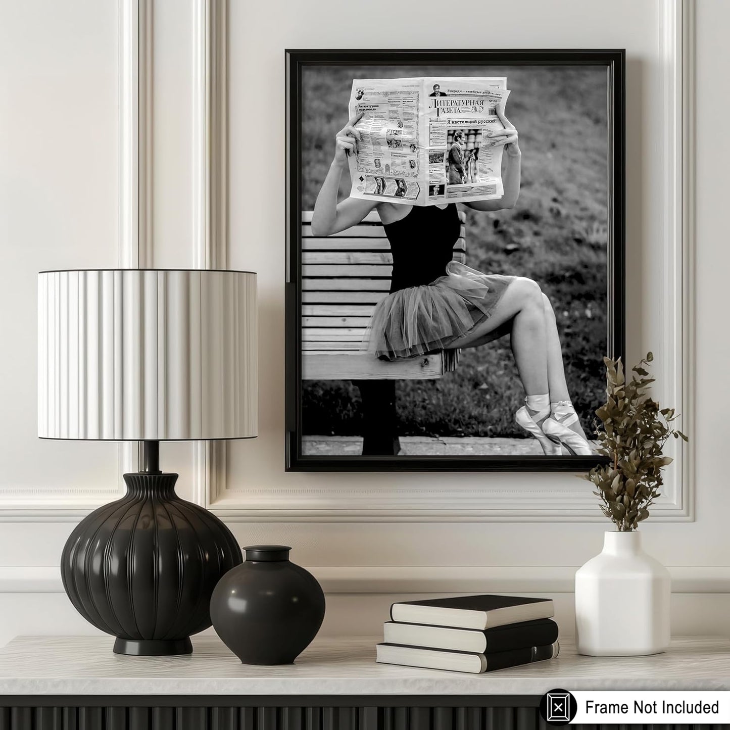 Poster Master Ballet Dancer Reading Newspaper Poster - Ballerina Print - Dance Art - Black and White Illustration - Photography Print - Chic Girl's Bedroom or Office Decor - 8x10 UNFRAMED Wall Decor