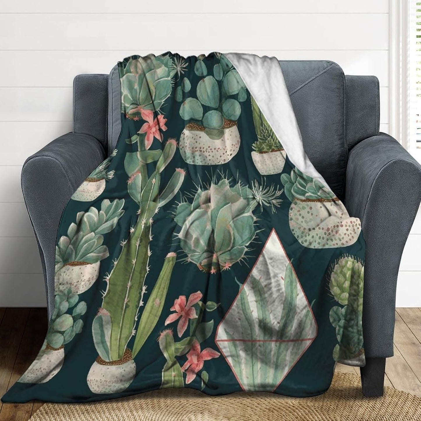 Succulent Plants and Cactus Blanket Super Soft Lightweight Throw Blanket Cute Cozy Warm Bed Blanket Decorative Fuzzy Blanket All-Season Home Decor Gift for Sofa Couch Living Room 60"*80"（150 * 200cm）