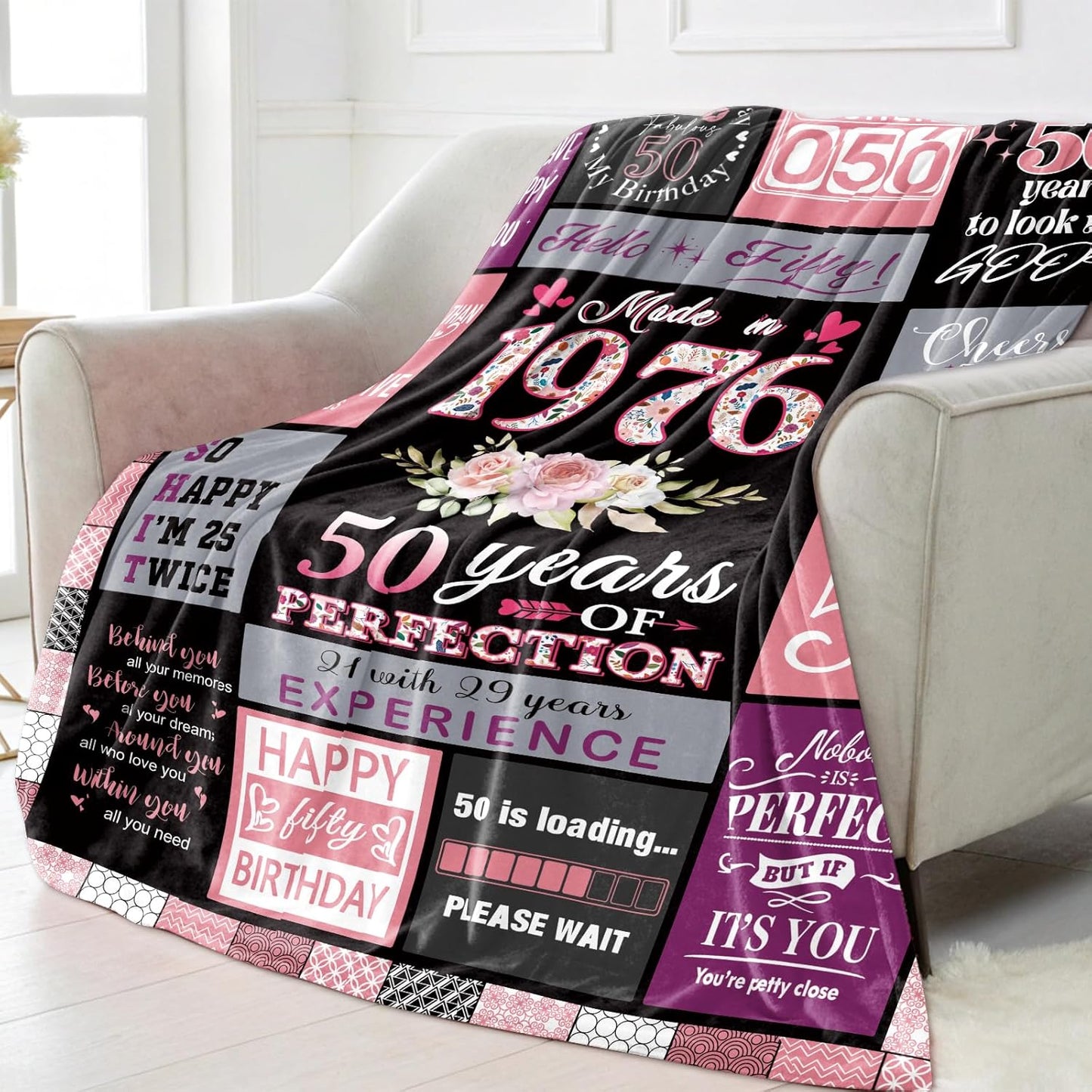 50th Birthday Gifts for Her 50 Year Old Gift for Woman 50th Birthday, 1976 Blanket Gifts for Women Friends
