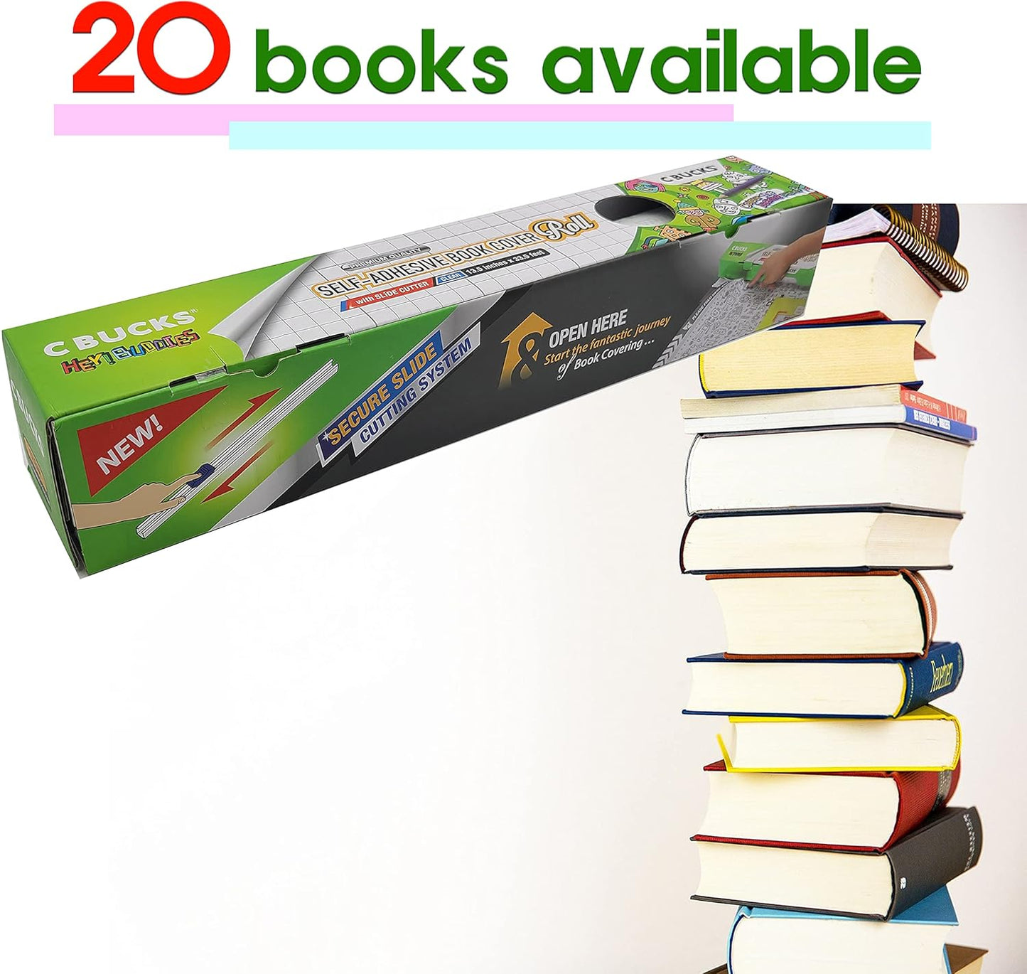 Clear Paperback Book Cover Protector Includes Slider - Covers Upto 20 Books (13in x 33.5ft)